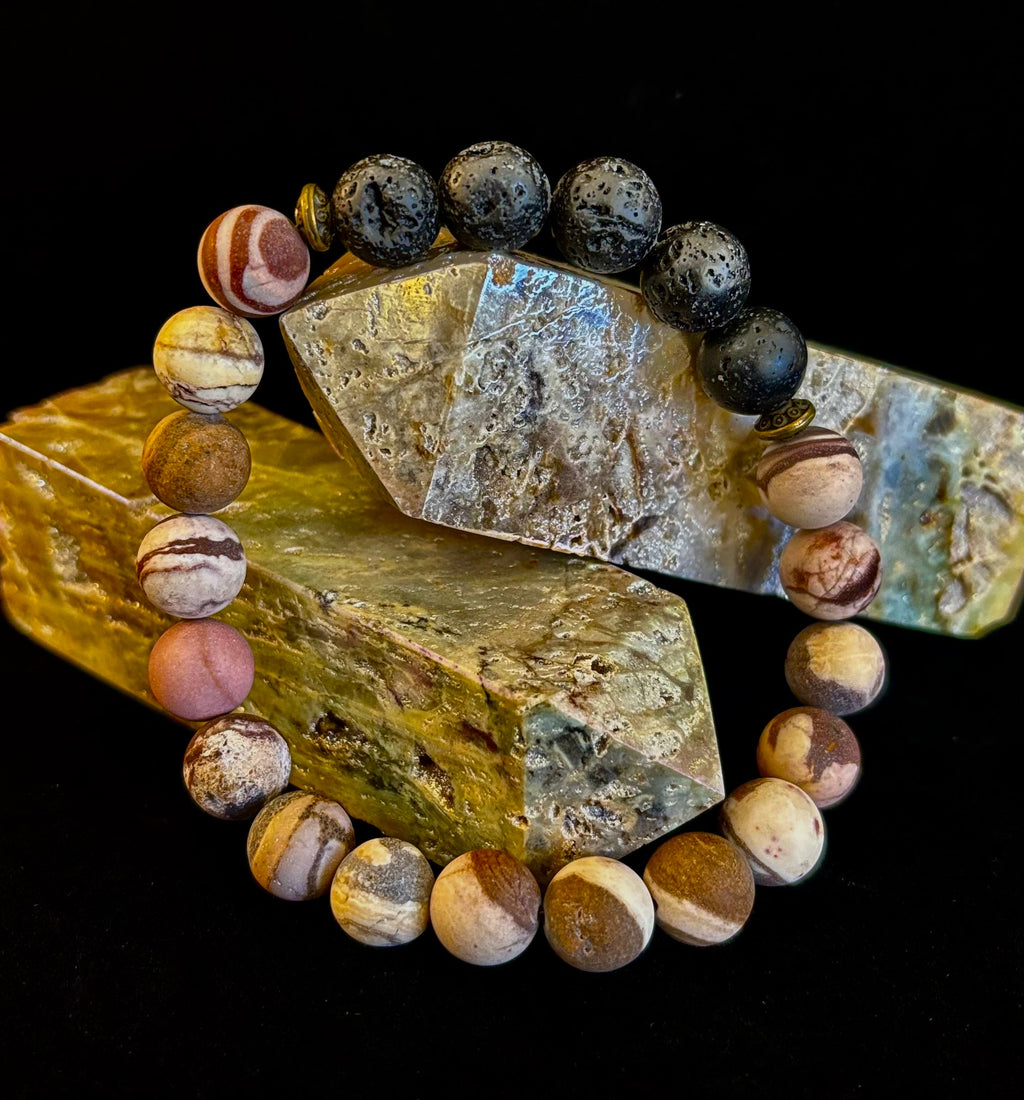 Matte Brown Zebra Jasper Lava Rock Diffuser Bracelet | | Wiccan Center