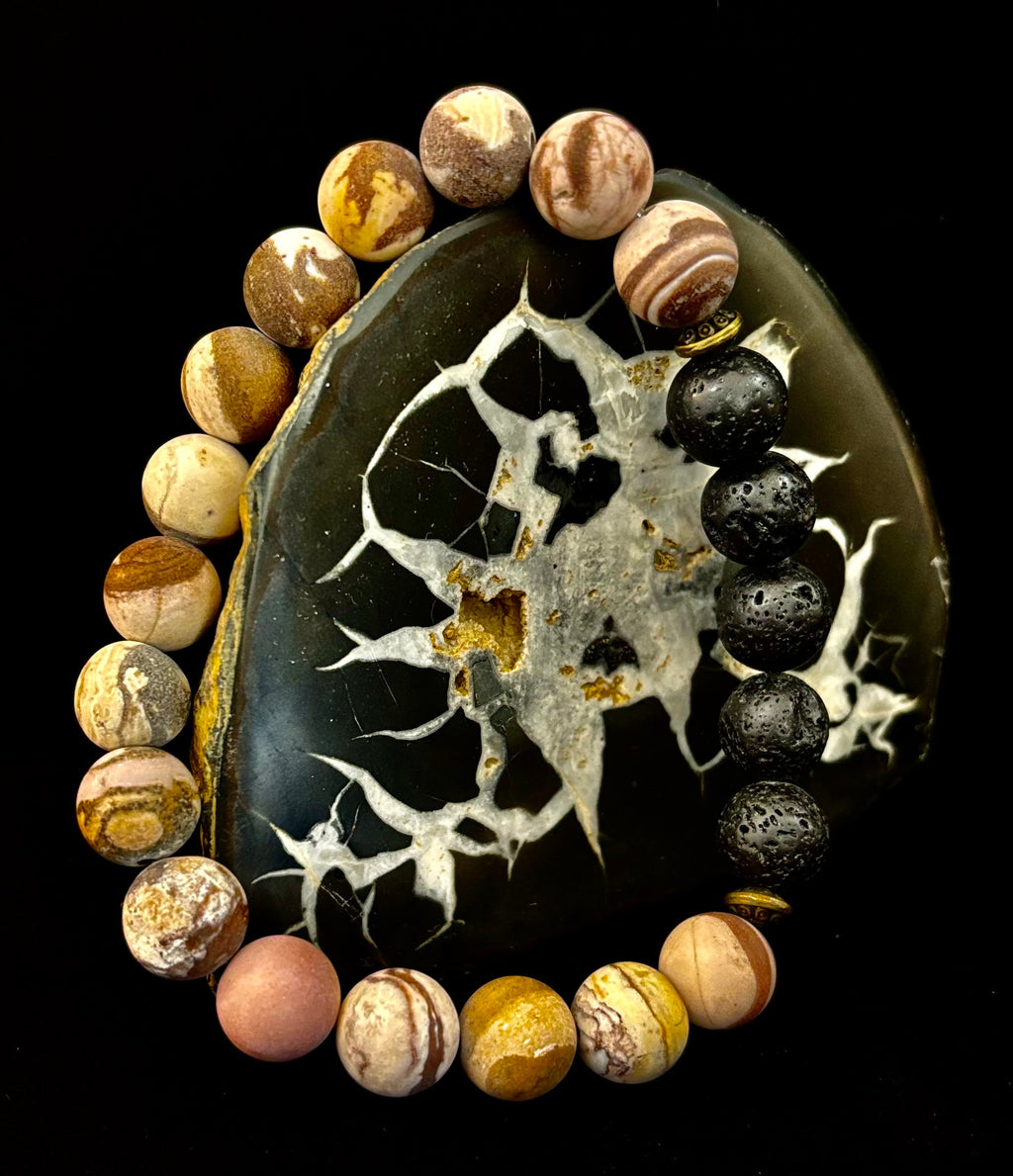 Matte Brown Zebra Jasper Lava Rock Diffuser Bracelet | | Wiccan Center