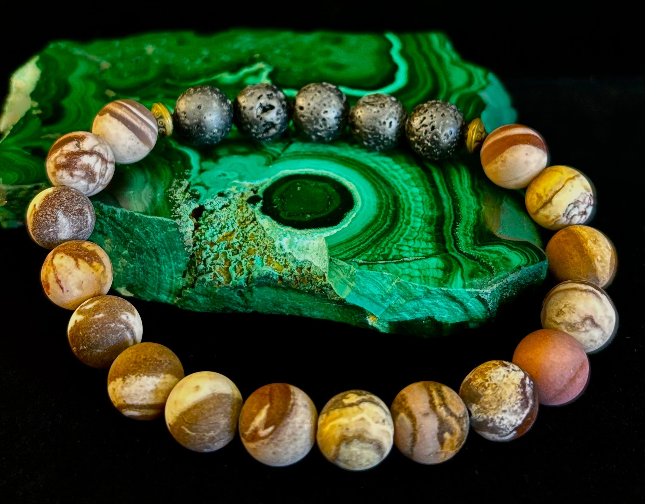 Matte Brown Zebra Jasper Lava Rock Diffuser Bracelet | | Wiccan Center