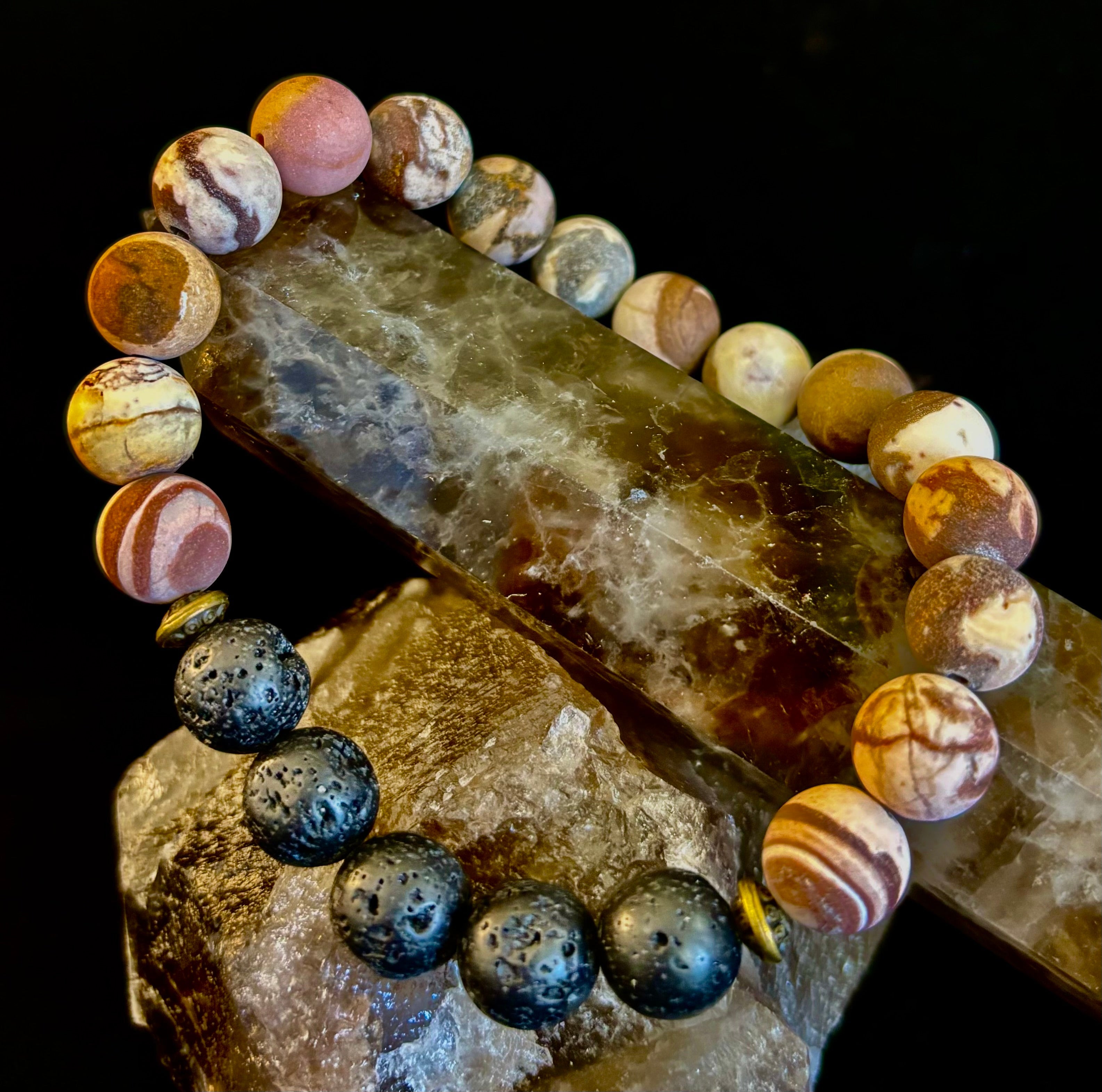 Matte Brown Zebra Jasper Lava Rock Diffuser Bracelet | | Wiccan Center