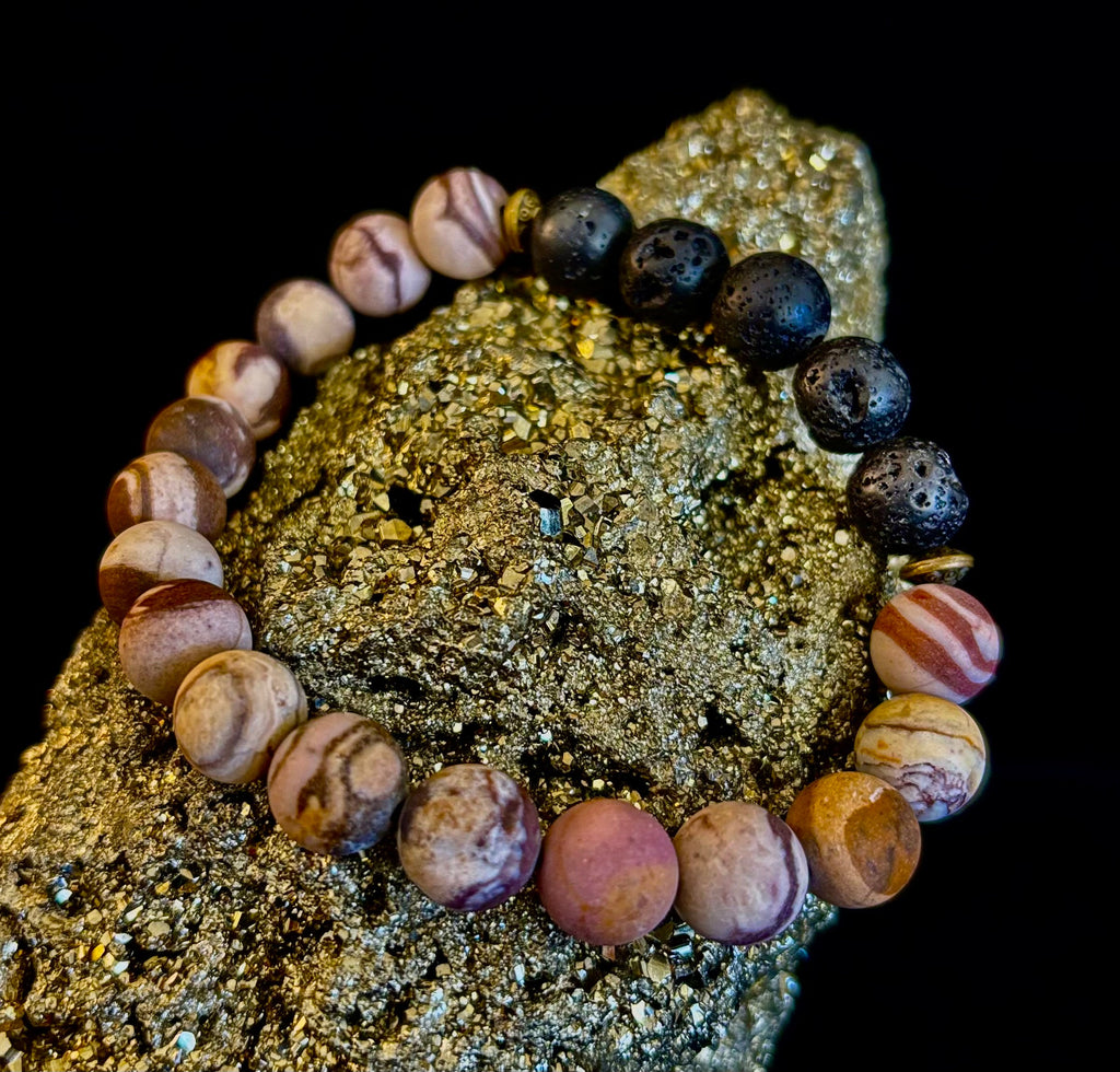 Matte Brown Zebra Jasper Lava Rock Diffuser Bracelet | | Wiccan Center