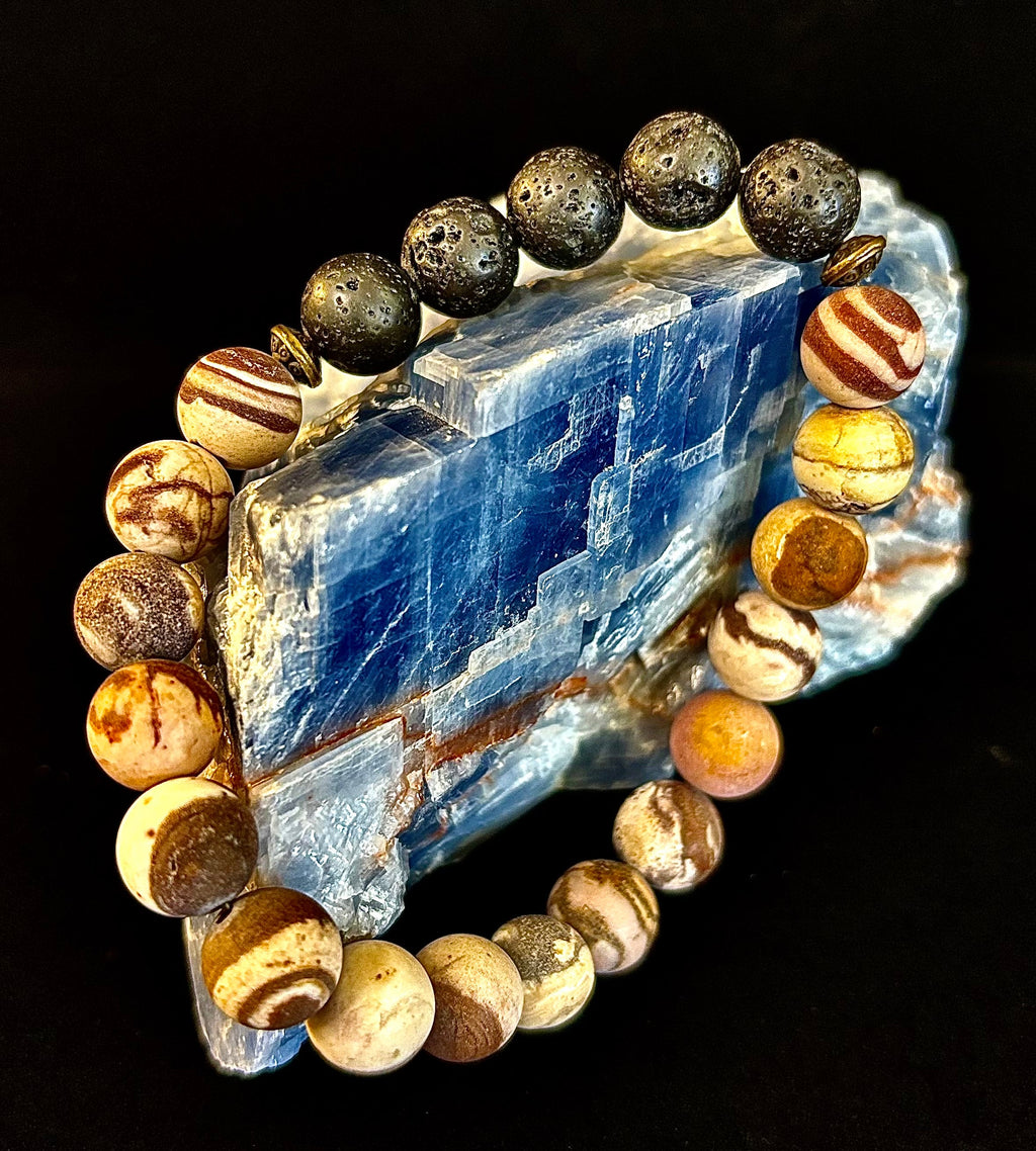 Matte Brown Zebra Jasper Lava Rock Diffuser Bracelet | | Wiccan Center