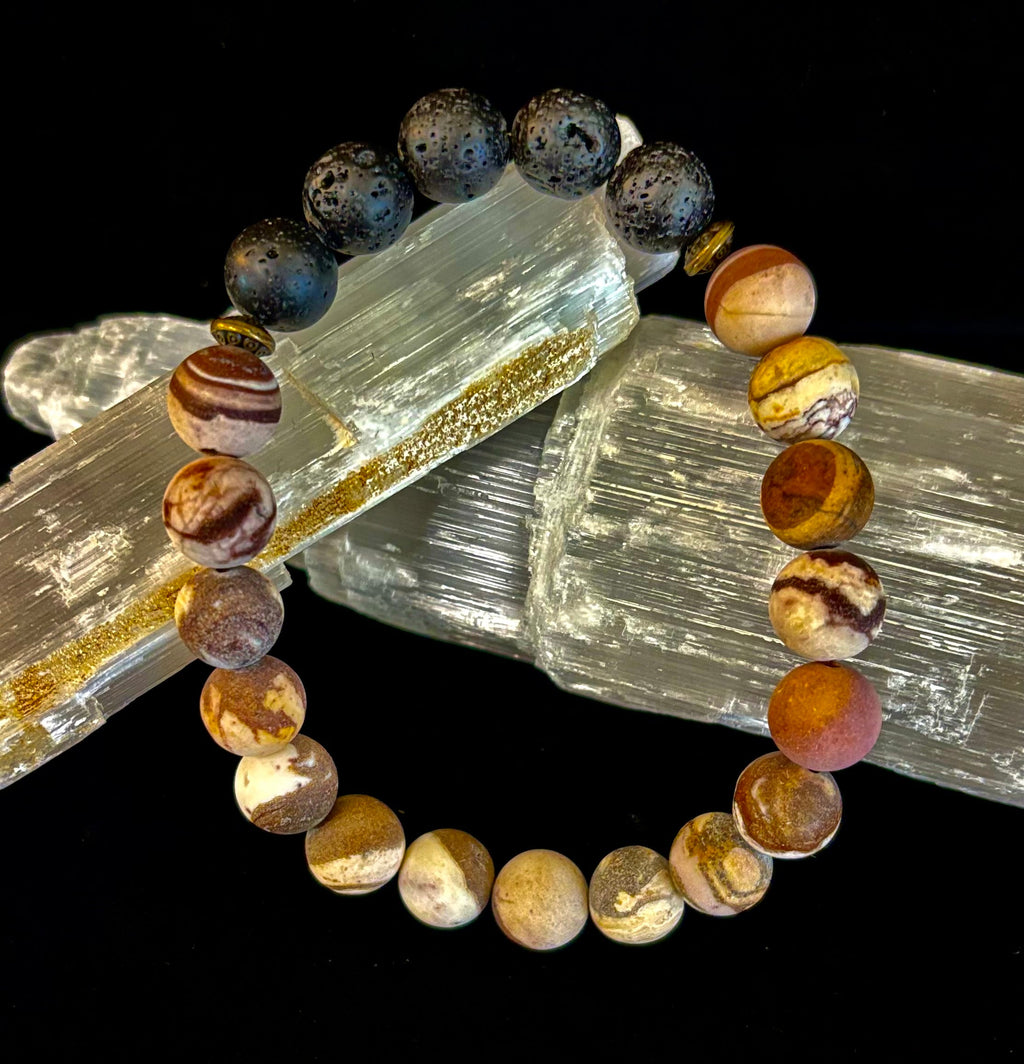 Matte Brown Zebra Jasper Lava Rock Diffuser Bracelet | | Wiccan Center
