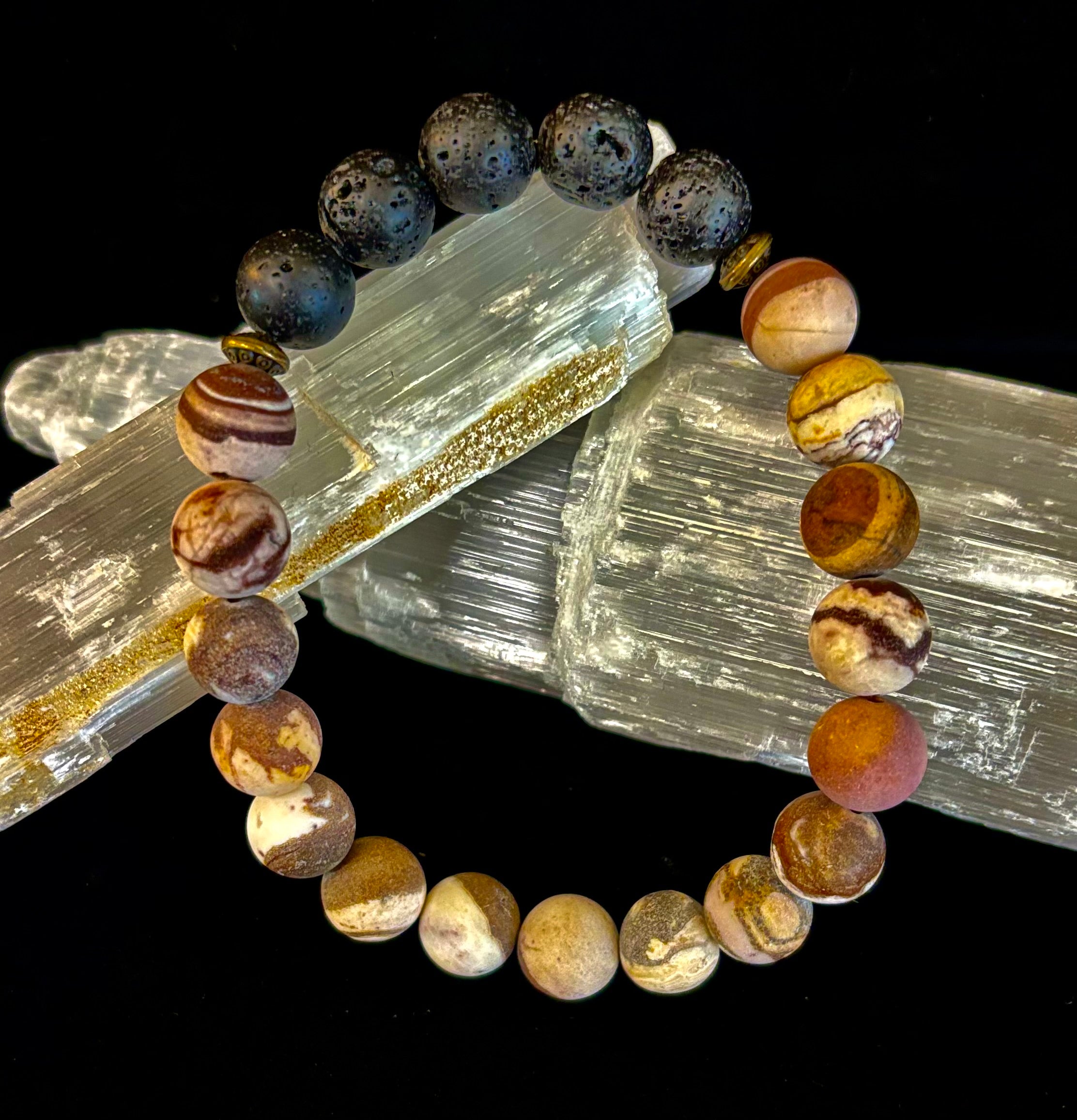 Matte Brown Zebra Jasper Lava Rock Diffuser Bracelet | | Wiccan Center