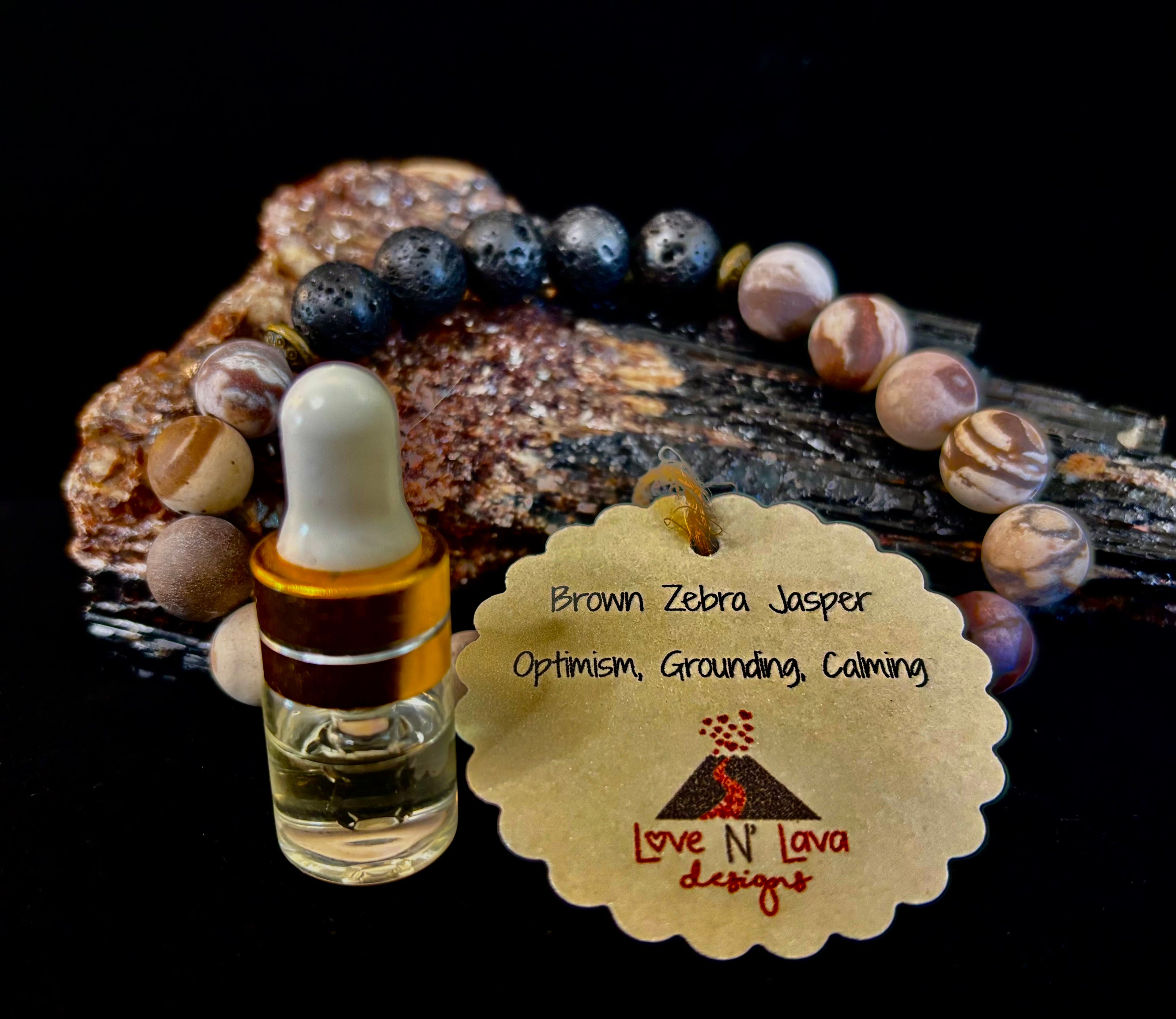 Matte Brown Zebra Jasper Lava Rock Diffuser Bracelet | | Wiccan Center