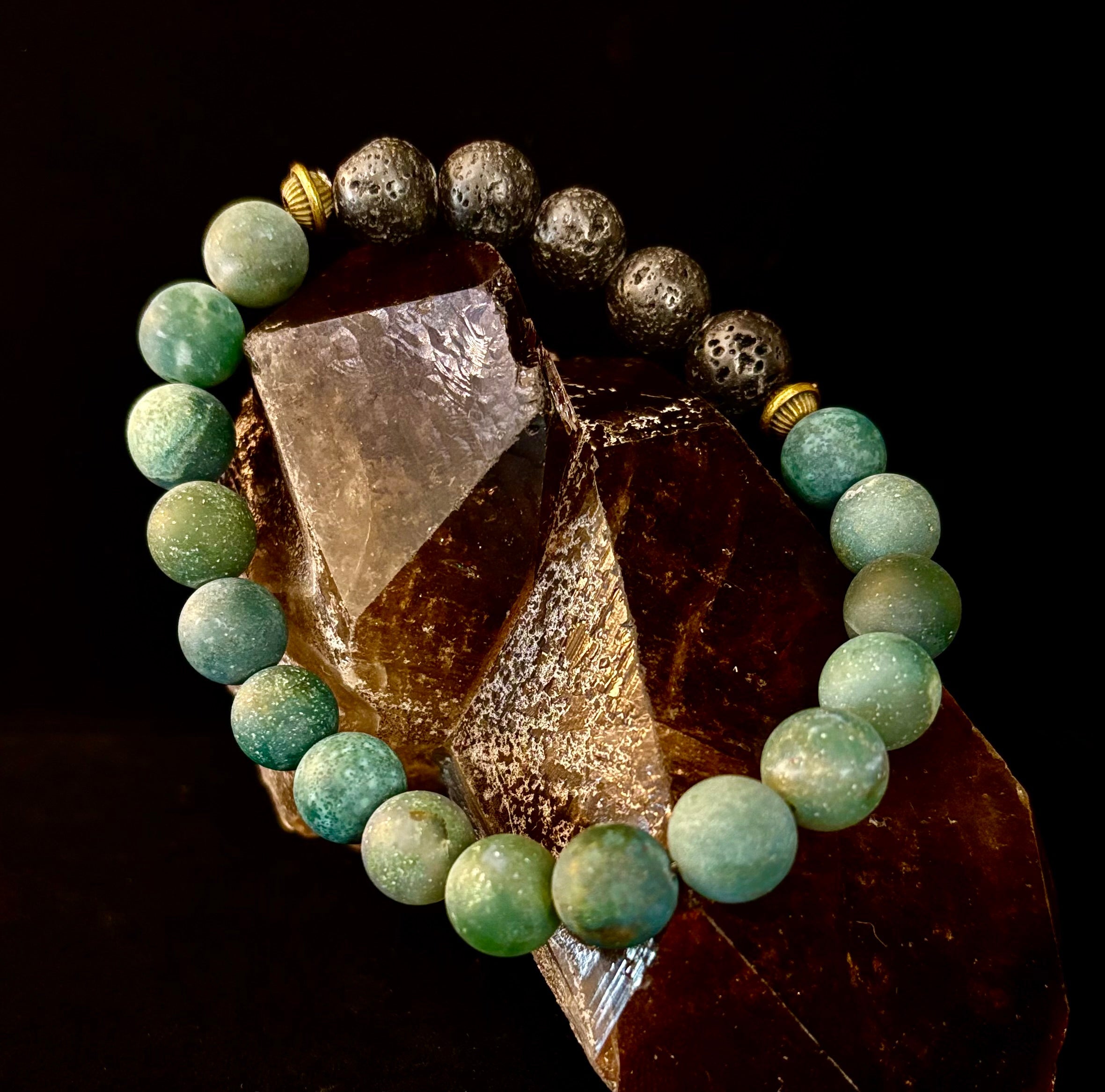 Matte Green Moss Agate Essential Oil Diffuser Bracelet (Large and XL Wrist Options) | | Wiccan Center