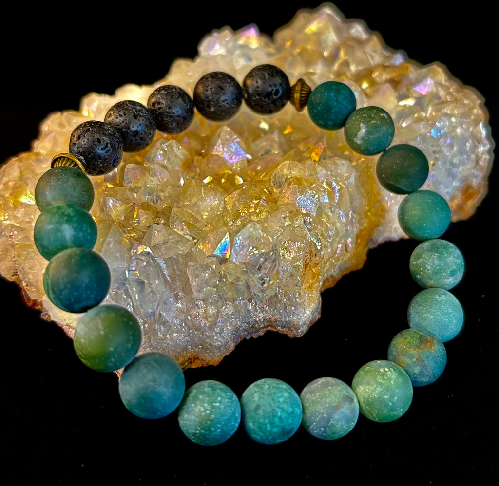 Matte Green Moss Agate Essential Oil Diffuser Bracelet (Large and XL Wrist Options) | | Wiccan Center