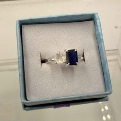 Sterling Silver Moonstone & Sapphire Ring - Size 6 - Intuitive, Calming & Protective | Rings | Wiccan Center