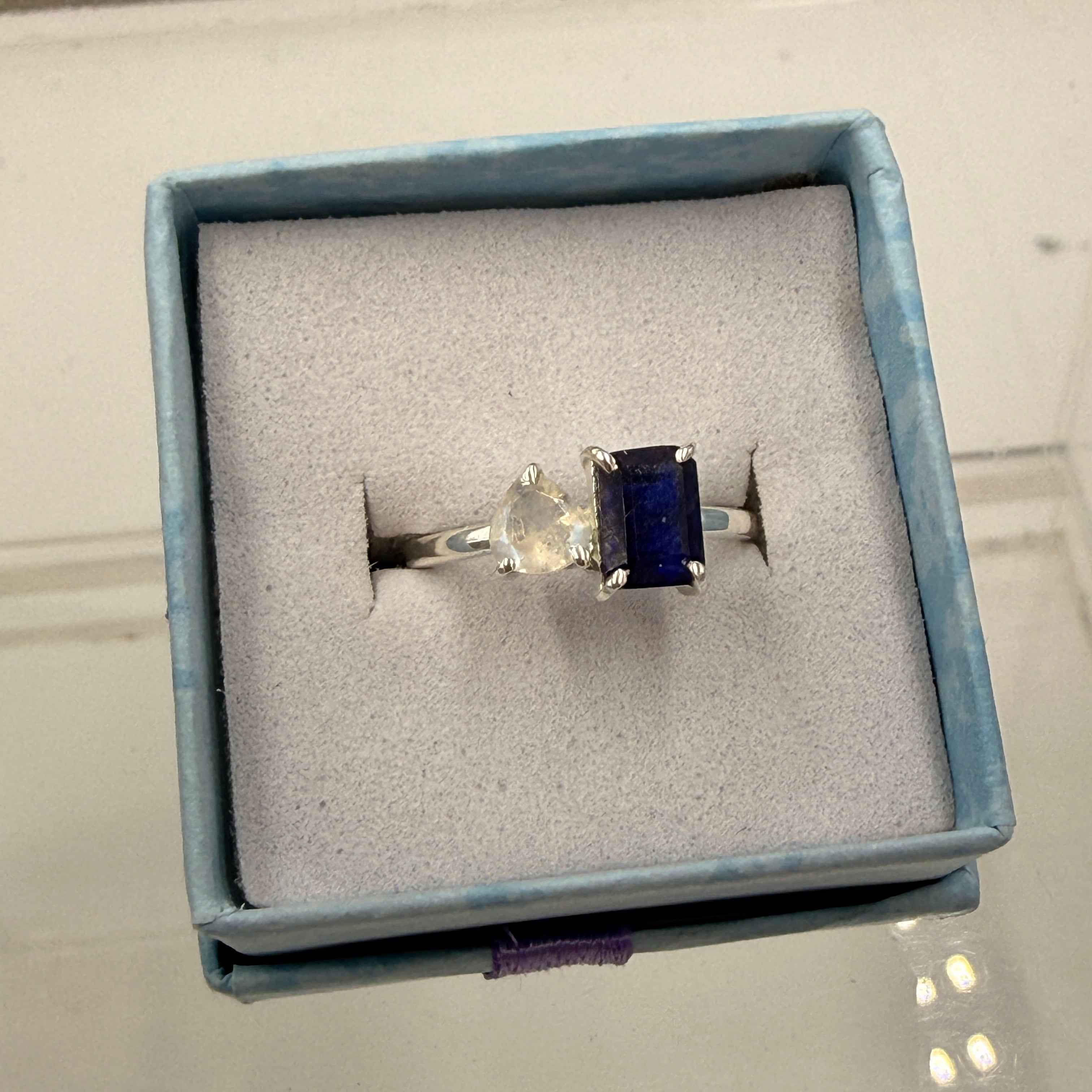 Sterling Silver Moonstone & Sapphire Ring - Size 6 - Intuitive, Calming & Protective | Rings | Wiccan Center