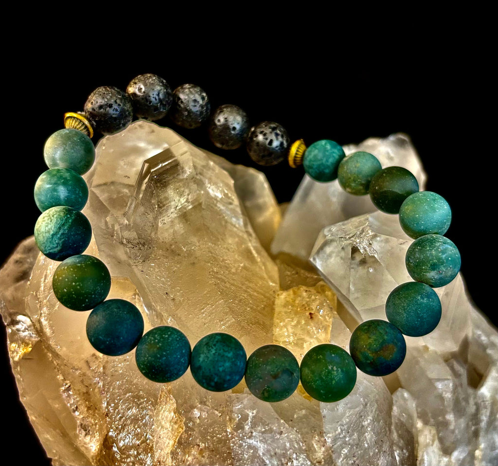 Matte Green Moss Agate Essential Oil Diffuser Bracelet (Large and XL Wrist Options) | | Wiccan Center
