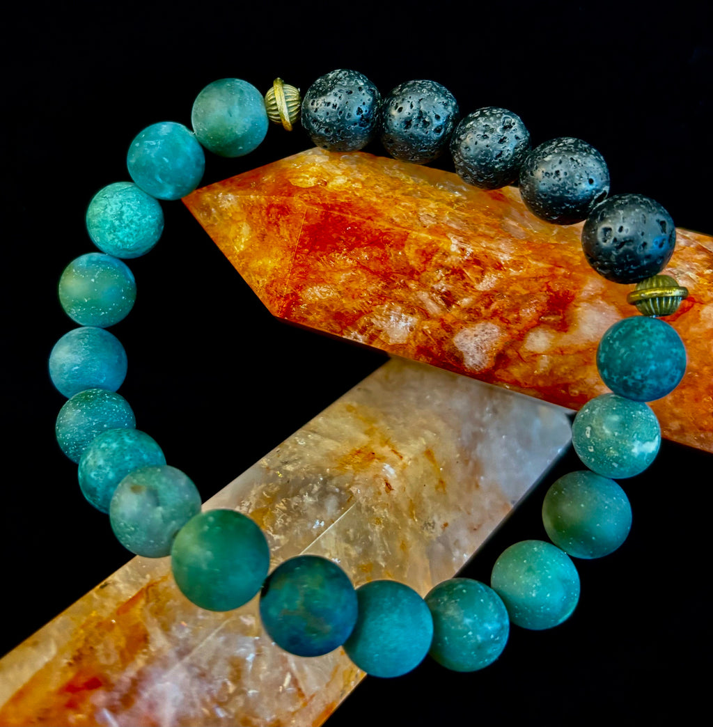 Matte Green Moss Agate Essential Oil Diffuser Bracelet (Large and XL Wrist Options) | | Wiccan Center