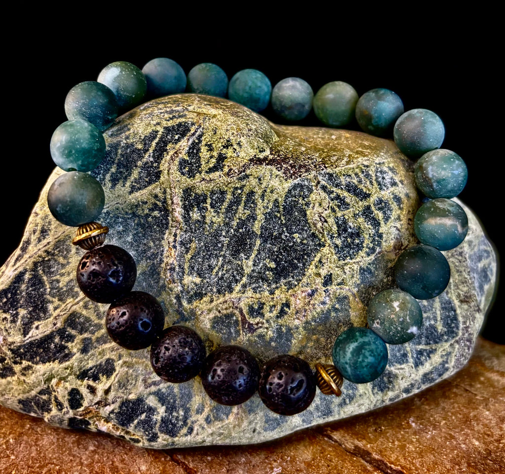 Matte Green Moss Agate Essential Oil Diffuser Bracelet (Large and XL Wrist Options) | | Wiccan Center
