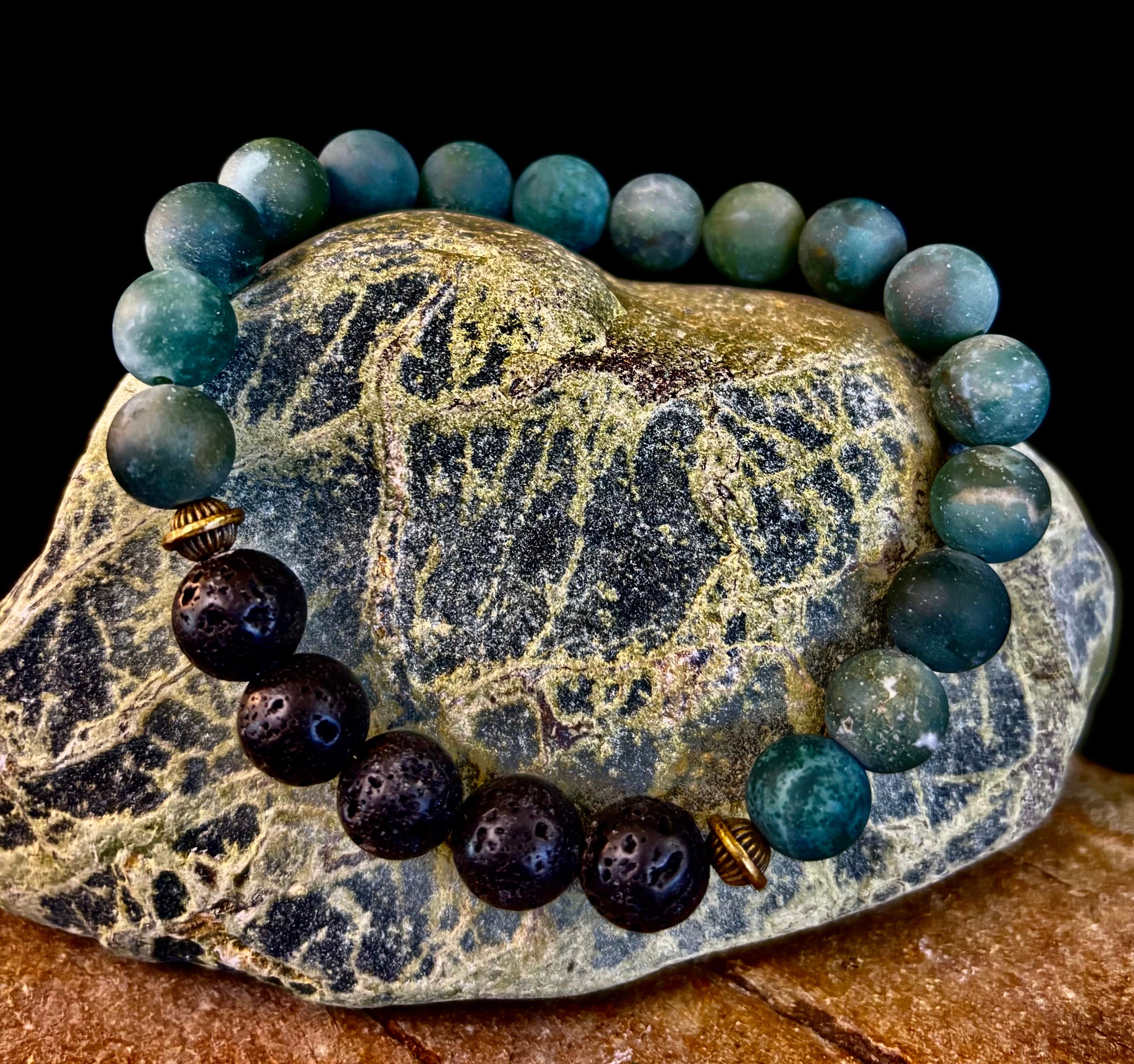 Matte Green Moss Agate Essential Oil Diffuser Bracelet (Large and XL Wrist Options) | | Wiccan Center