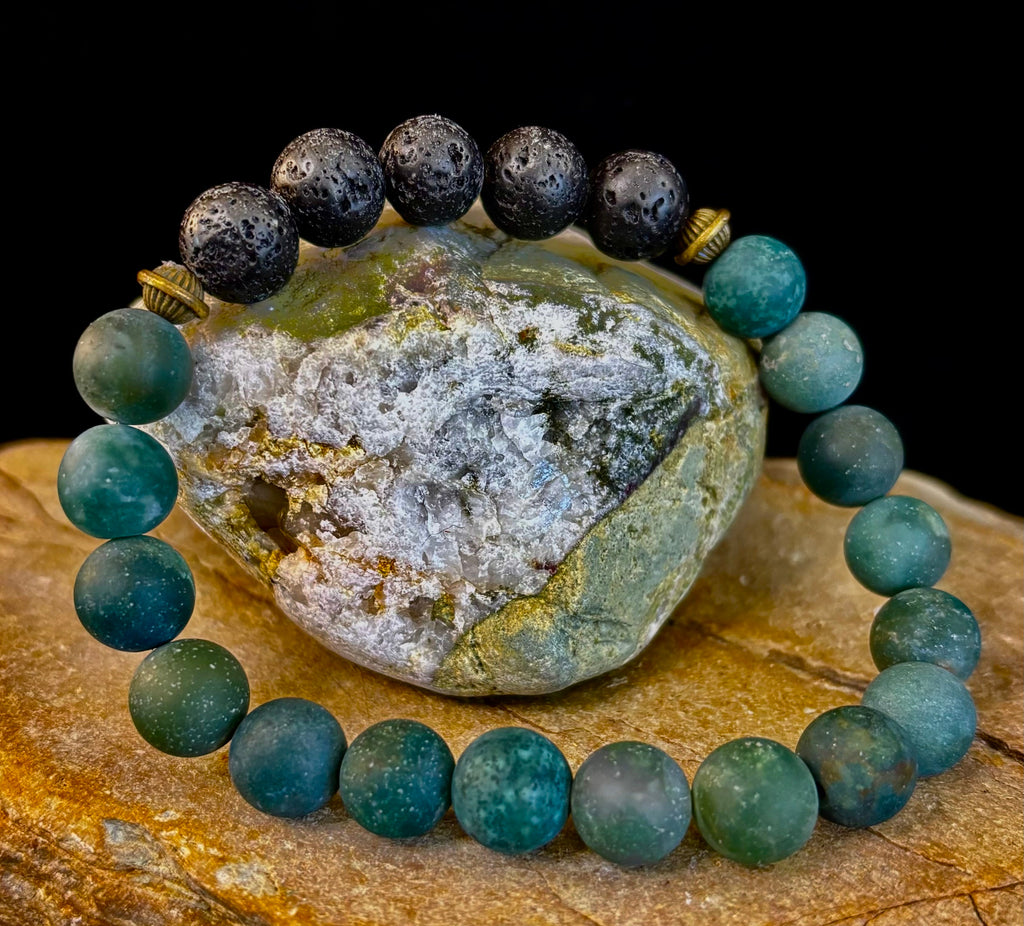Matte Green Moss Agate Essential Oil Diffuser Bracelet (Large and XL Wrist Options) | | Wiccan Center