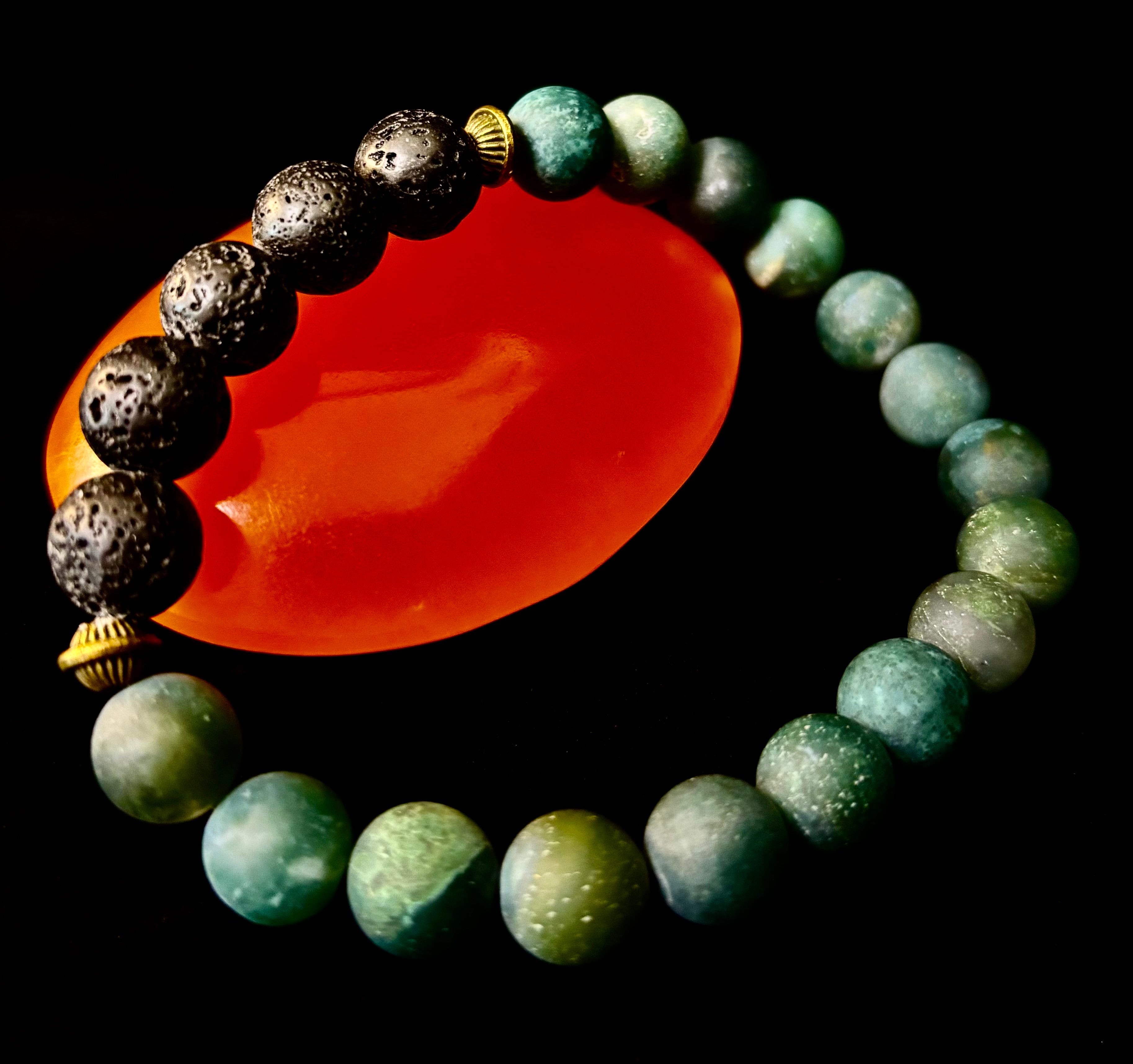 Matte Green Moss Agate Essential Oil Diffuser Bracelet (Large and XL Wrist Options) | | Wiccan Center