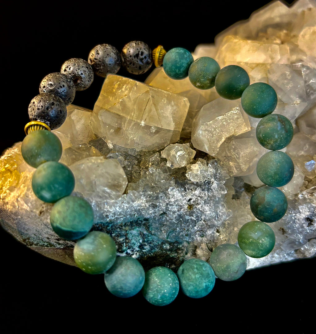 Matte Green Moss Agate Essential Oil Diffuser Bracelet (Large and XL Wrist Options) | | Wiccan Center