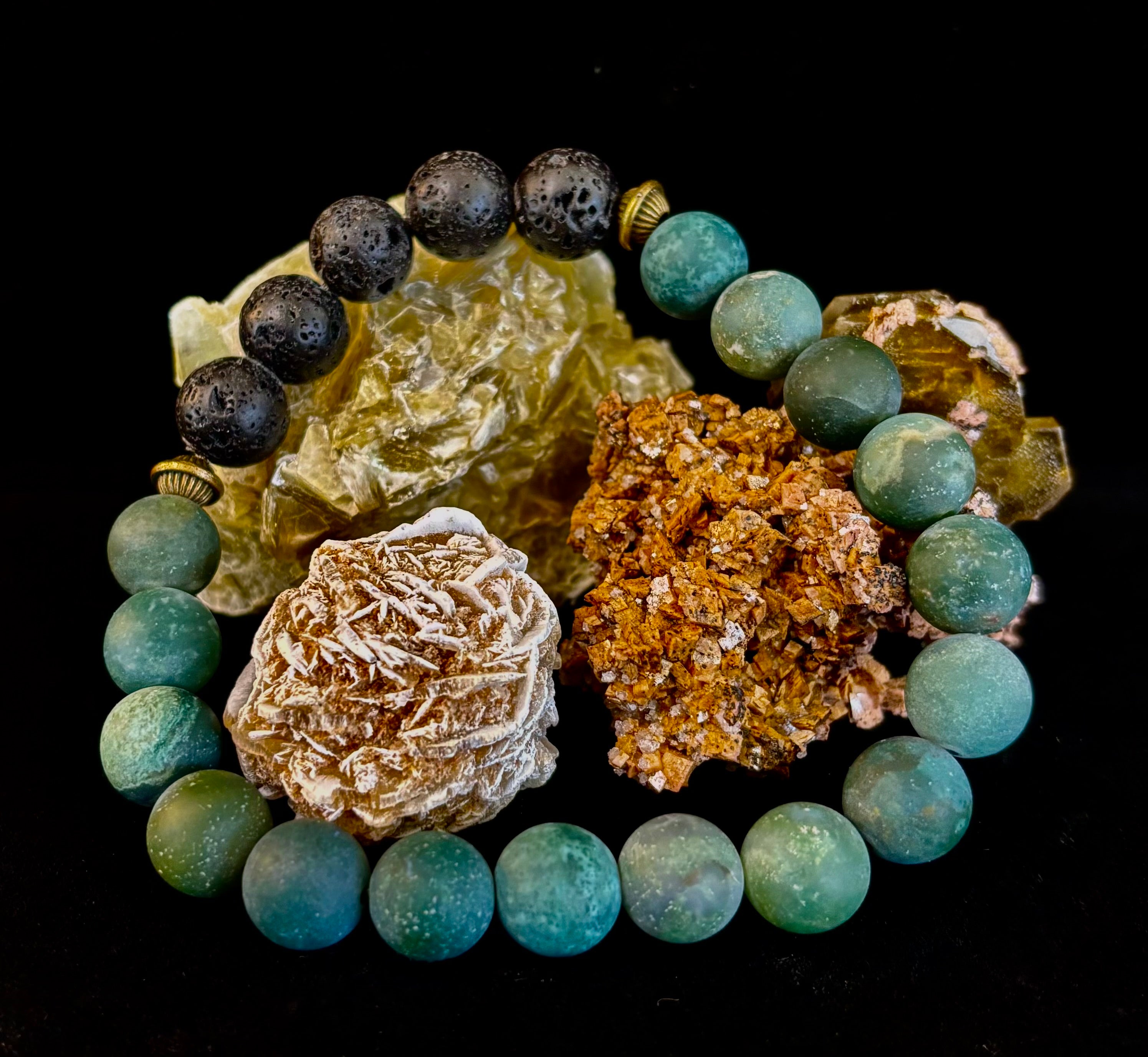 Matte Green Moss Agate Essential Oil Diffuser Bracelet (Large and XL Wrist Options) | | Wiccan Center