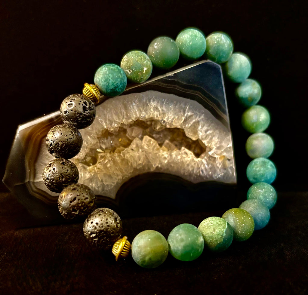 Matte Green Moss Agate Essential Oil Diffuser Bracelet (Large and XL Wrist Options) | | Wiccan Center