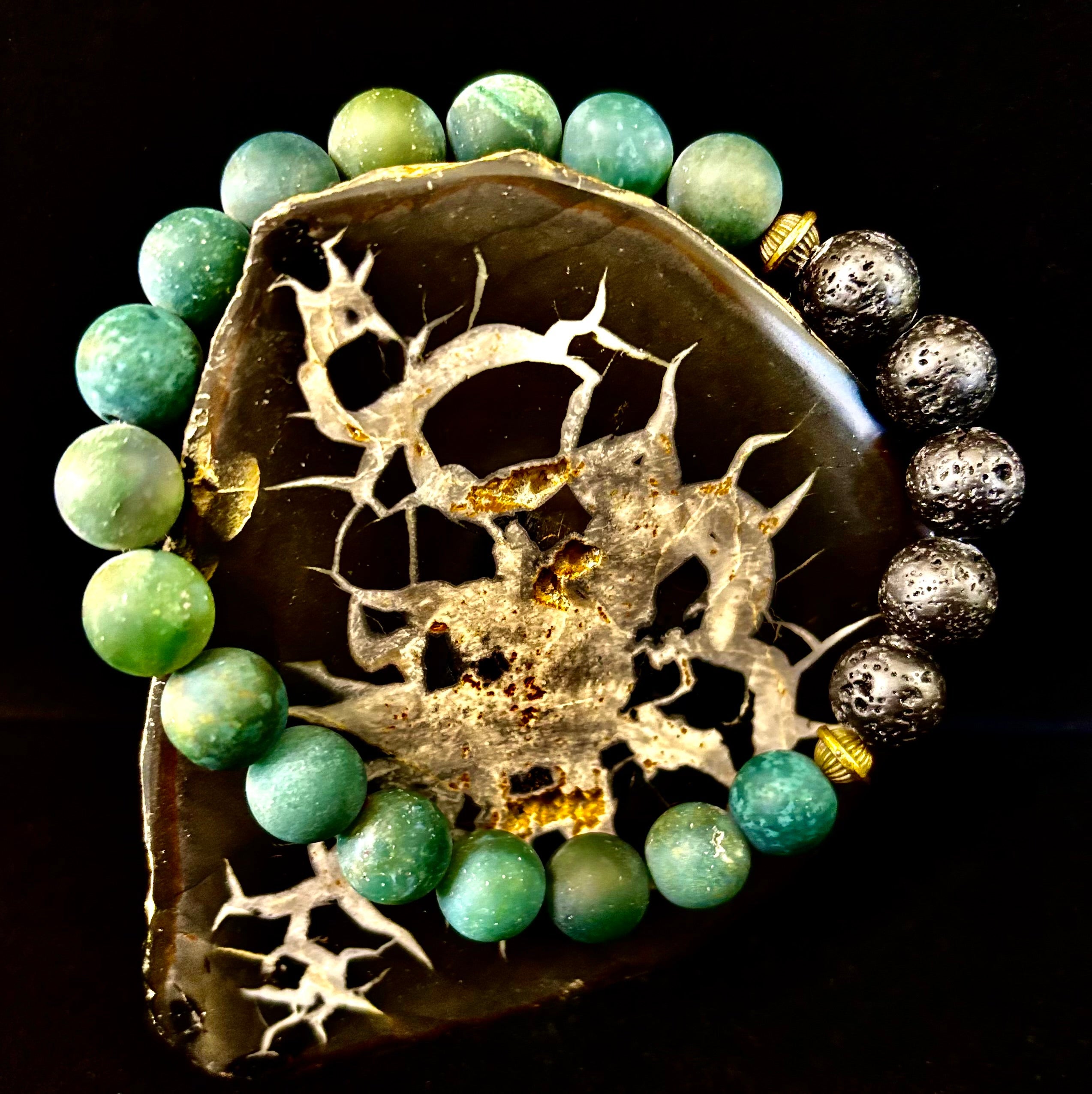 Matte Green Moss Agate Essential Oil Diffuser Bracelet (Large and XL Wrist Options) | | Wiccan Center
