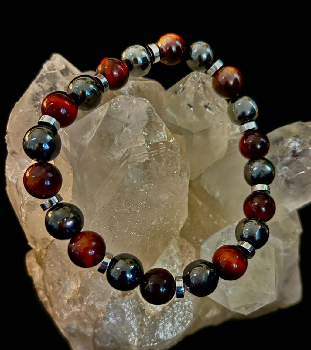 Tiger’s Eye & Hematite Energy Bracelet – Handmade in Puerto Vallarta | Natural Stone Bracelet for Large & XL Wrists | | Wiccan Center