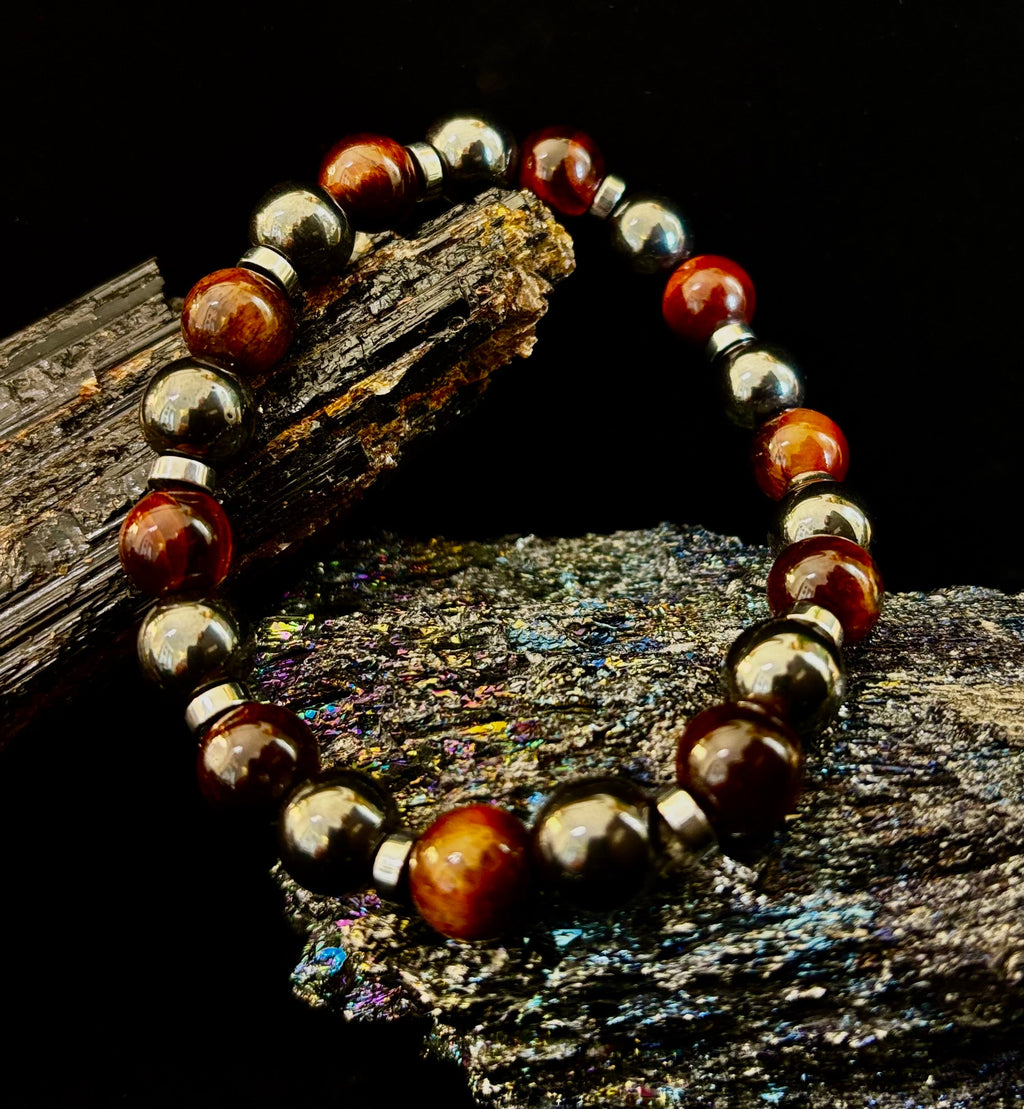 Tiger’s Eye & Hematite Energy Bracelet – Handmade in Puerto Vallarta | Natural Stone Bracelet for Large & XL Wrists | | Wiccan Center