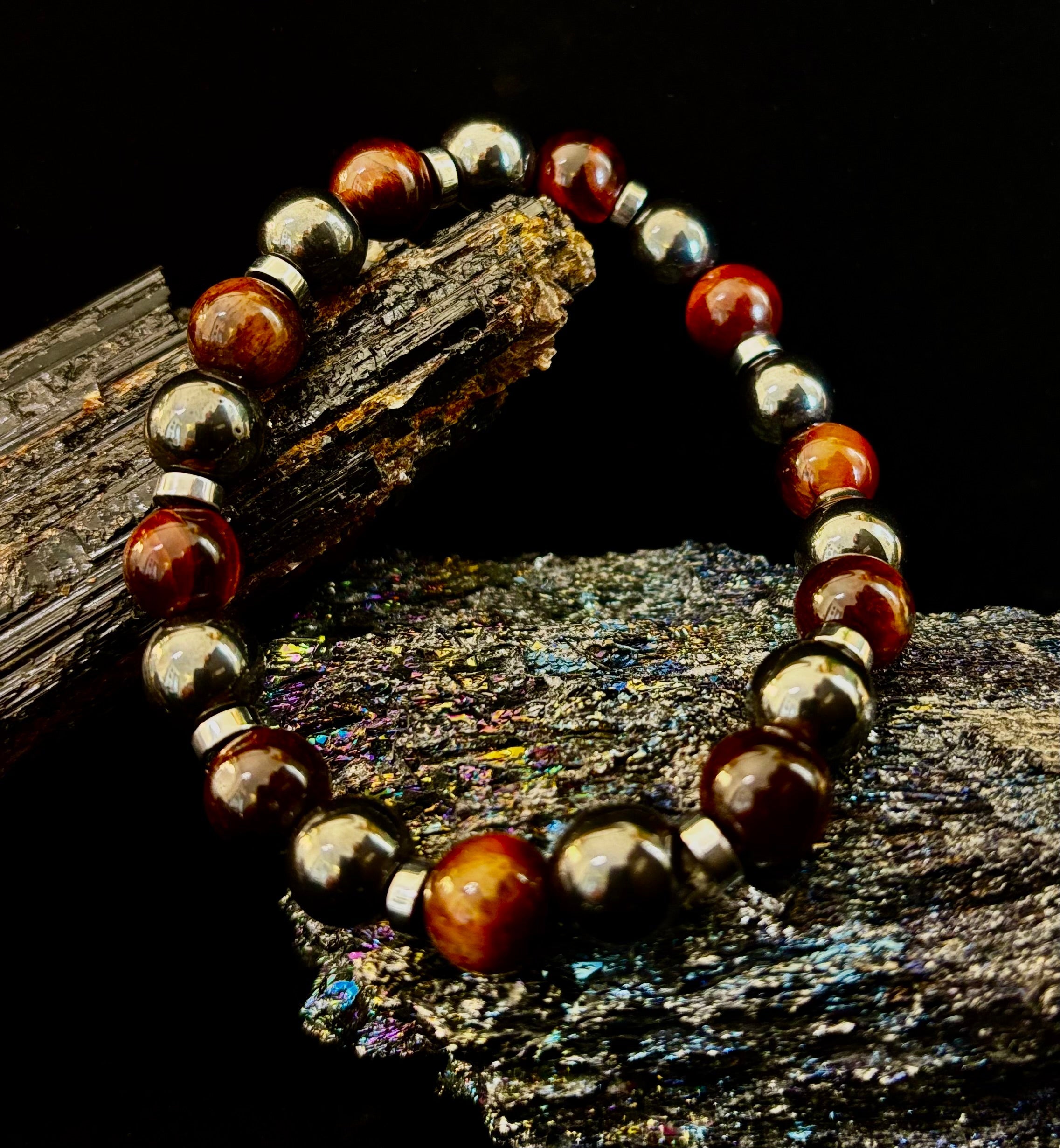 Tiger’s Eye & Hematite Energy Bracelet – Handmade in Puerto Vallarta | Natural Stone Bracelet for Large & XL Wrists | | Wiccan Center