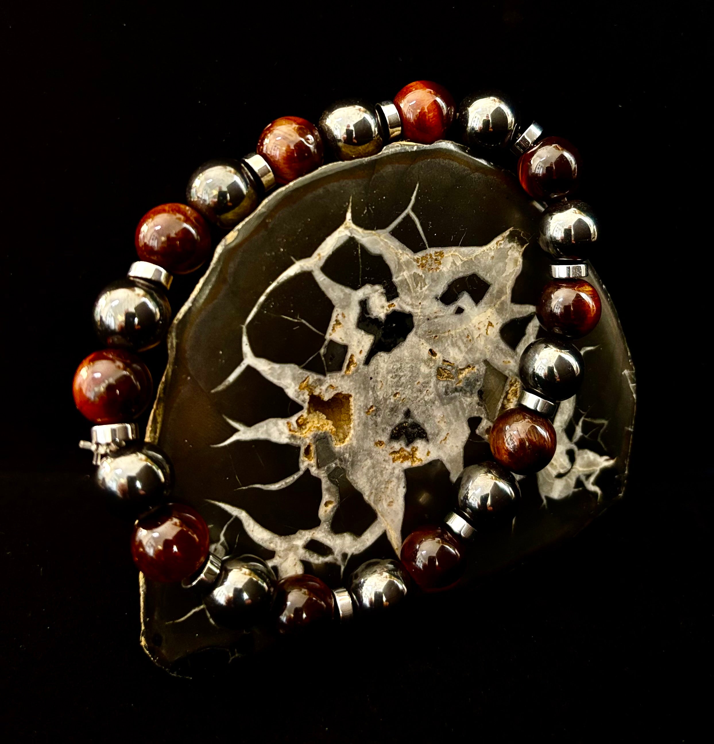 Tiger’s Eye & Hematite Energy Bracelet – Handmade in Puerto Vallarta | Natural Stone Bracelet for Large & XL Wrists | | Wiccan Center