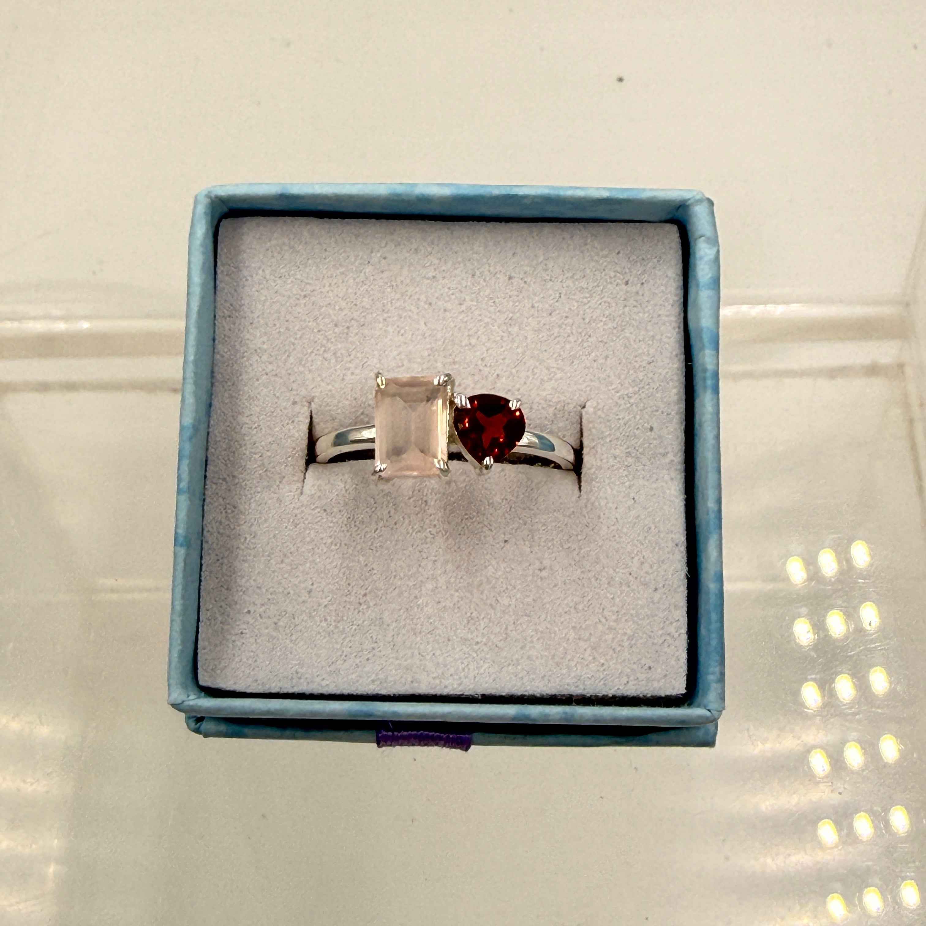 Sterling Silver Garnet & Rose Quartz Ring - Size 7 - Loving, Passionate & Healing | Rings | Wiccan Center
