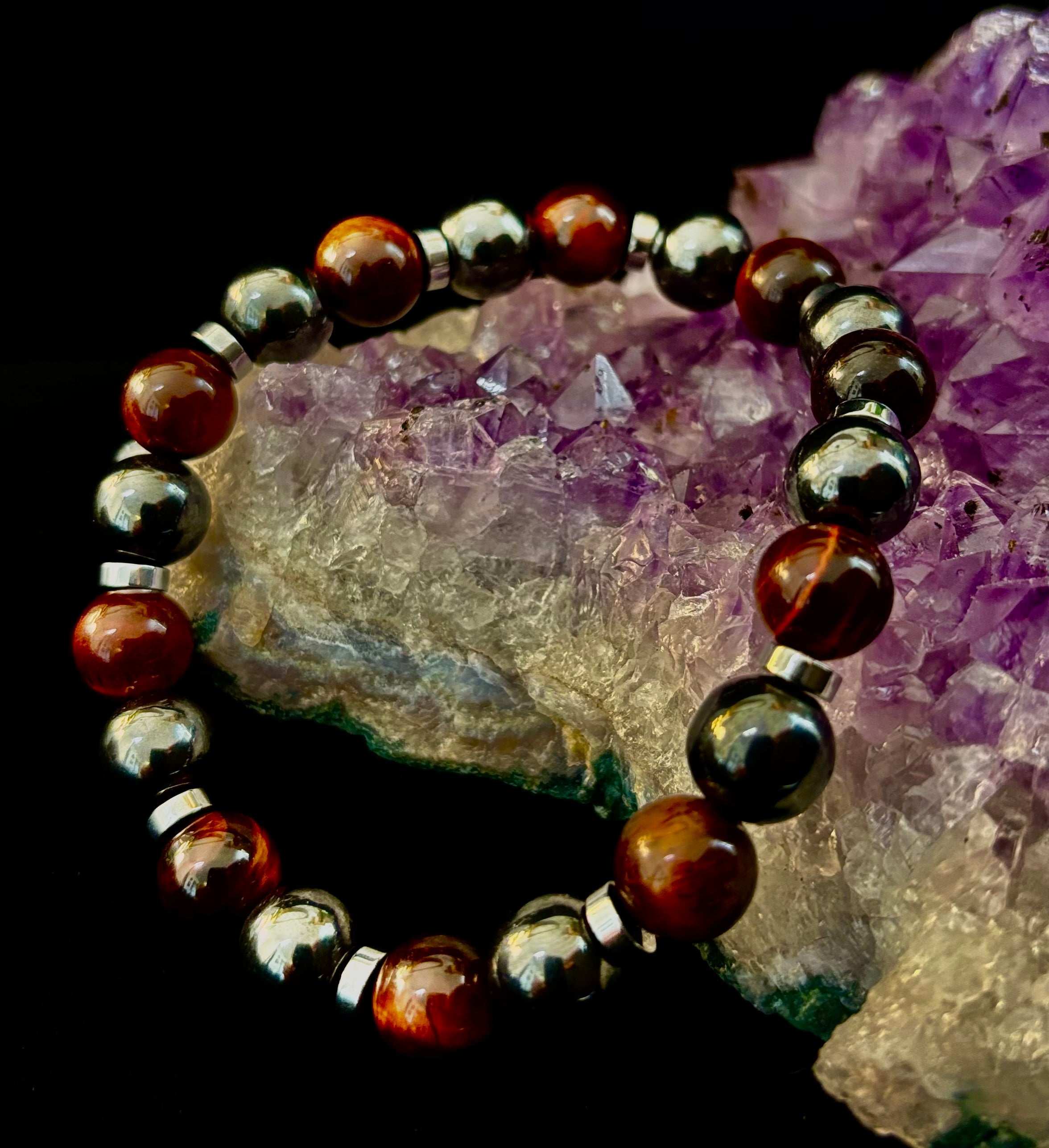 Tiger’s Eye & Hematite Energy Bracelet – Handmade in Puerto Vallarta | Natural Stone Bracelet for Large & XL Wrists | | Wiccan Center