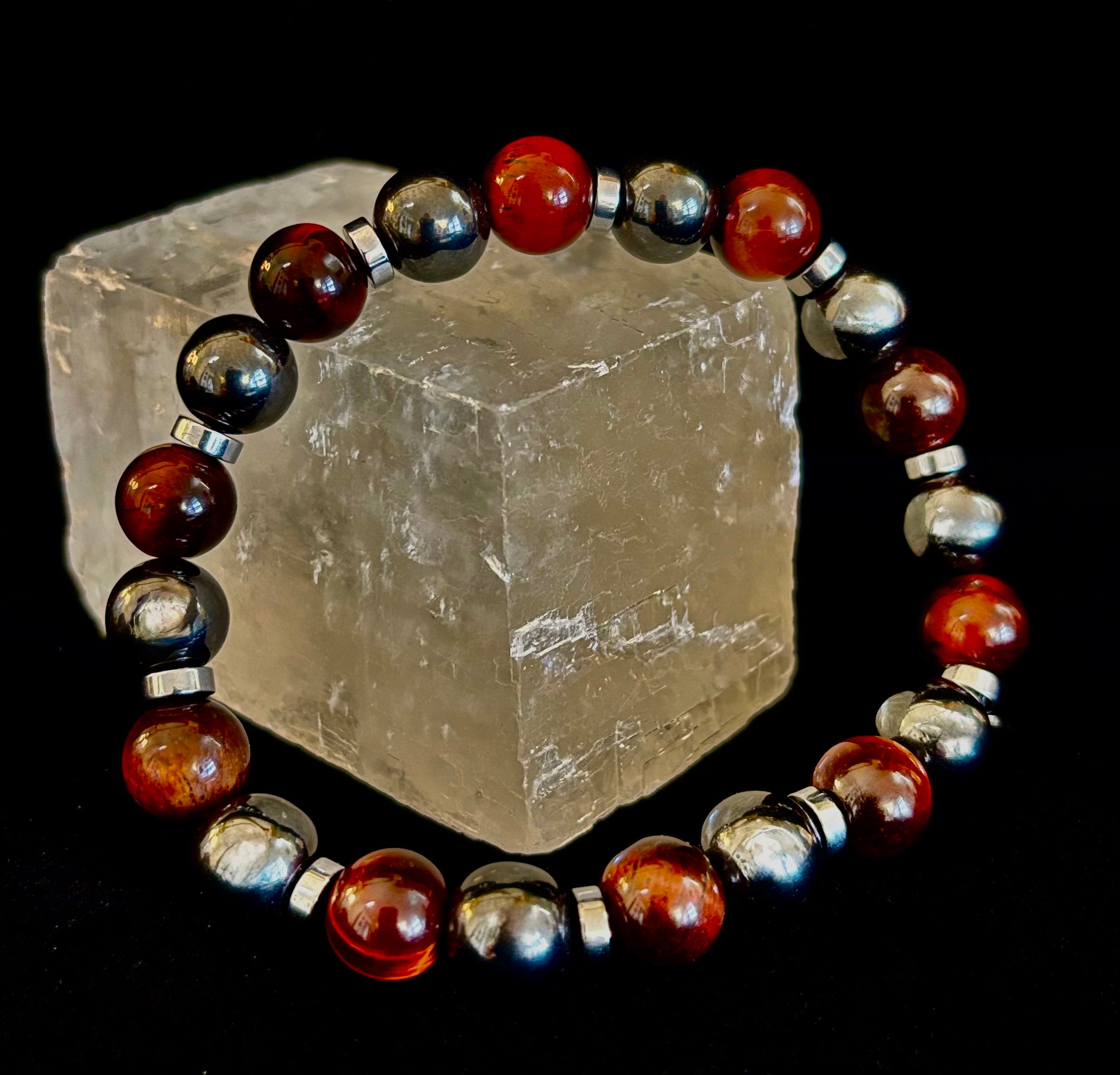 Tiger’s Eye & Hematite Energy Bracelet – Handmade in Puerto Vallarta | Natural Stone Bracelet for Large & XL Wrists | | Wiccan Center