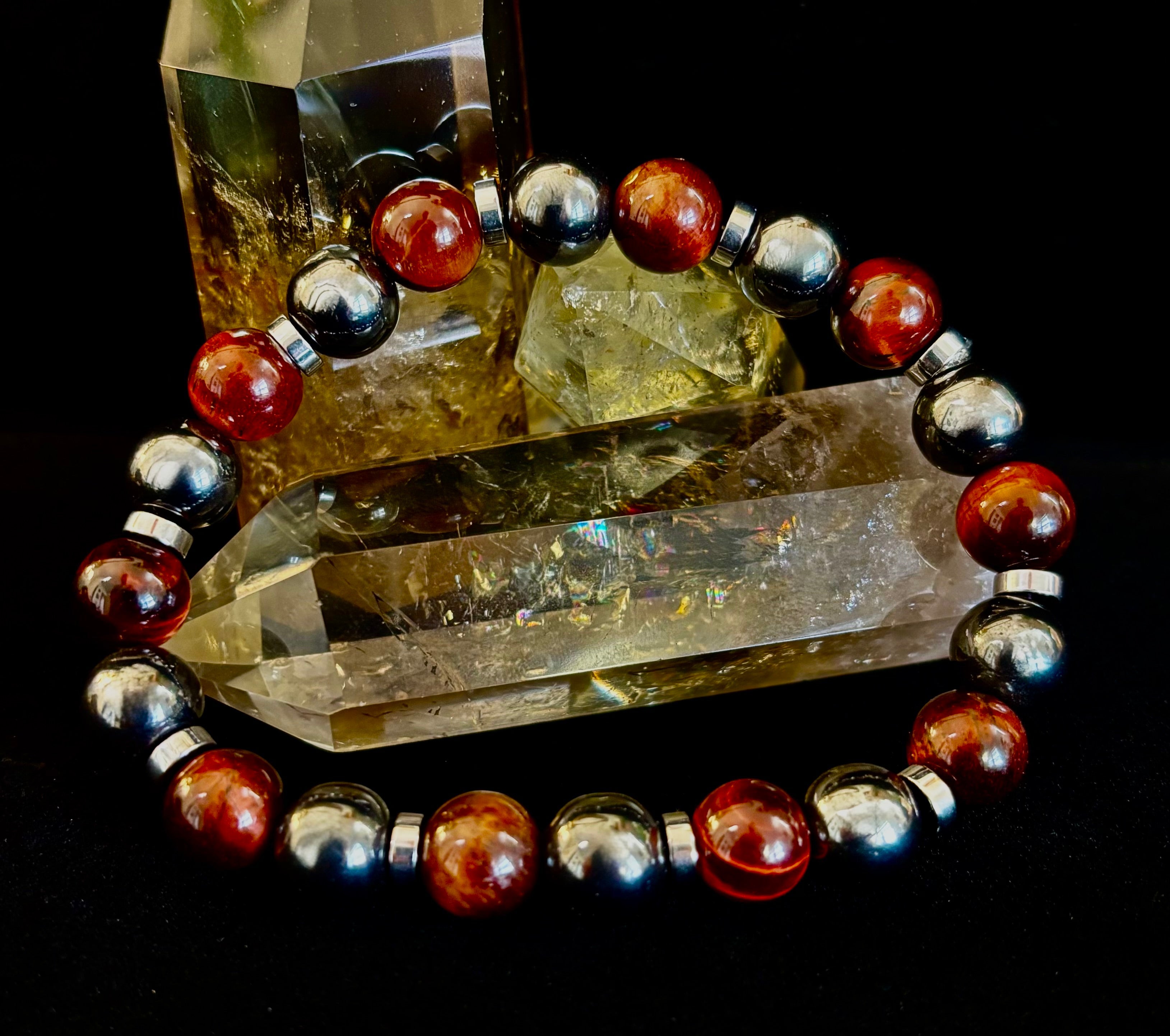 Tiger’s Eye & Hematite Energy Bracelet – Handmade in Puerto Vallarta | Natural Stone Bracelet for Large & XL Wrists | | Wiccan Center