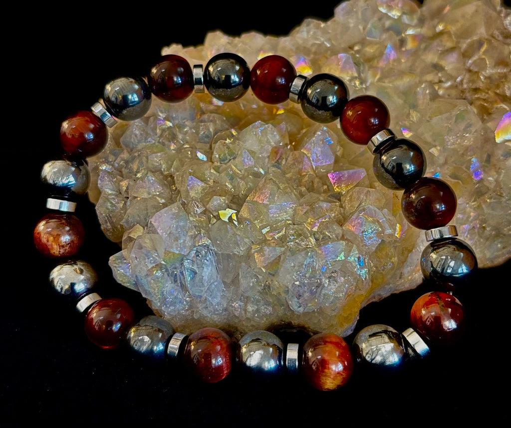 Tiger’s Eye & Hematite Energy Bracelet – Handmade in Puerto Vallarta | Natural Stone Bracelet for Large & XL Wrists | | Wiccan Center