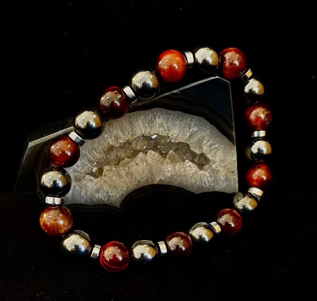 Tiger’s Eye & Hematite Energy Bracelet – Handmade in Puerto Vallarta | Natural Stone Bracelet for Large & XL Wrists | | Wiccan Center