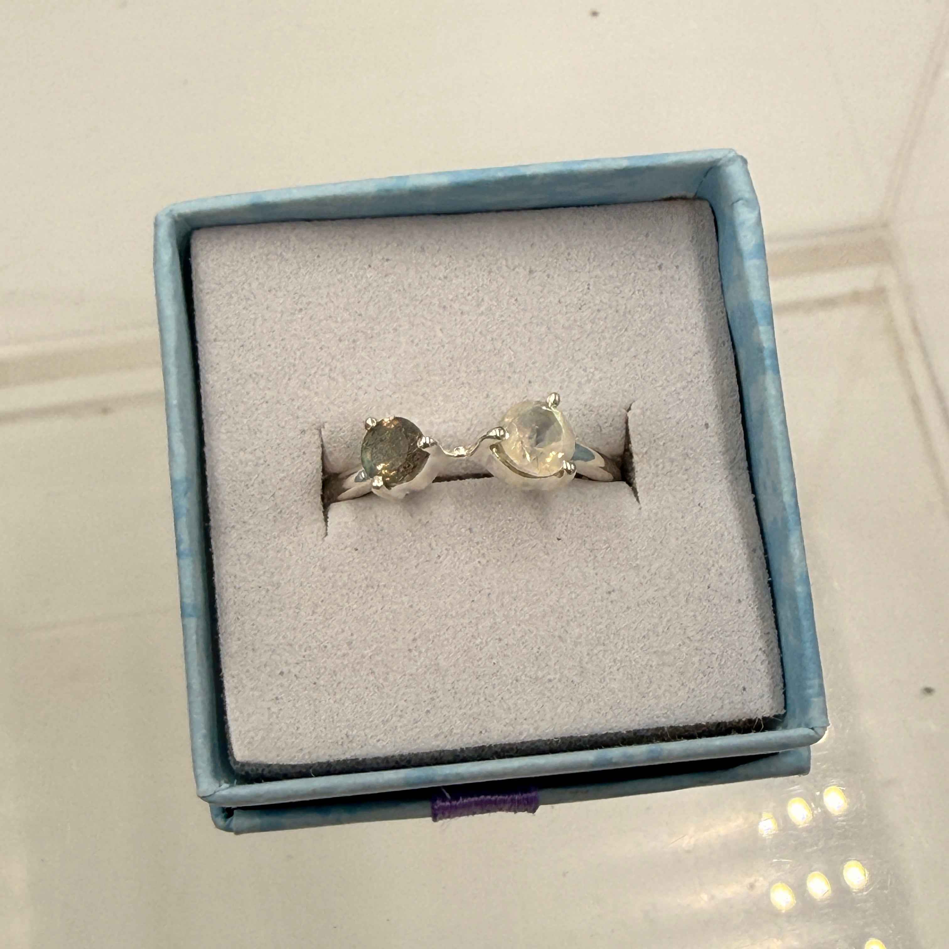 Sterling Silver Moonstone & Labradorite Ring - Size 7 -Intuitive, Mystical & Protective | Rings | Wiccan Center