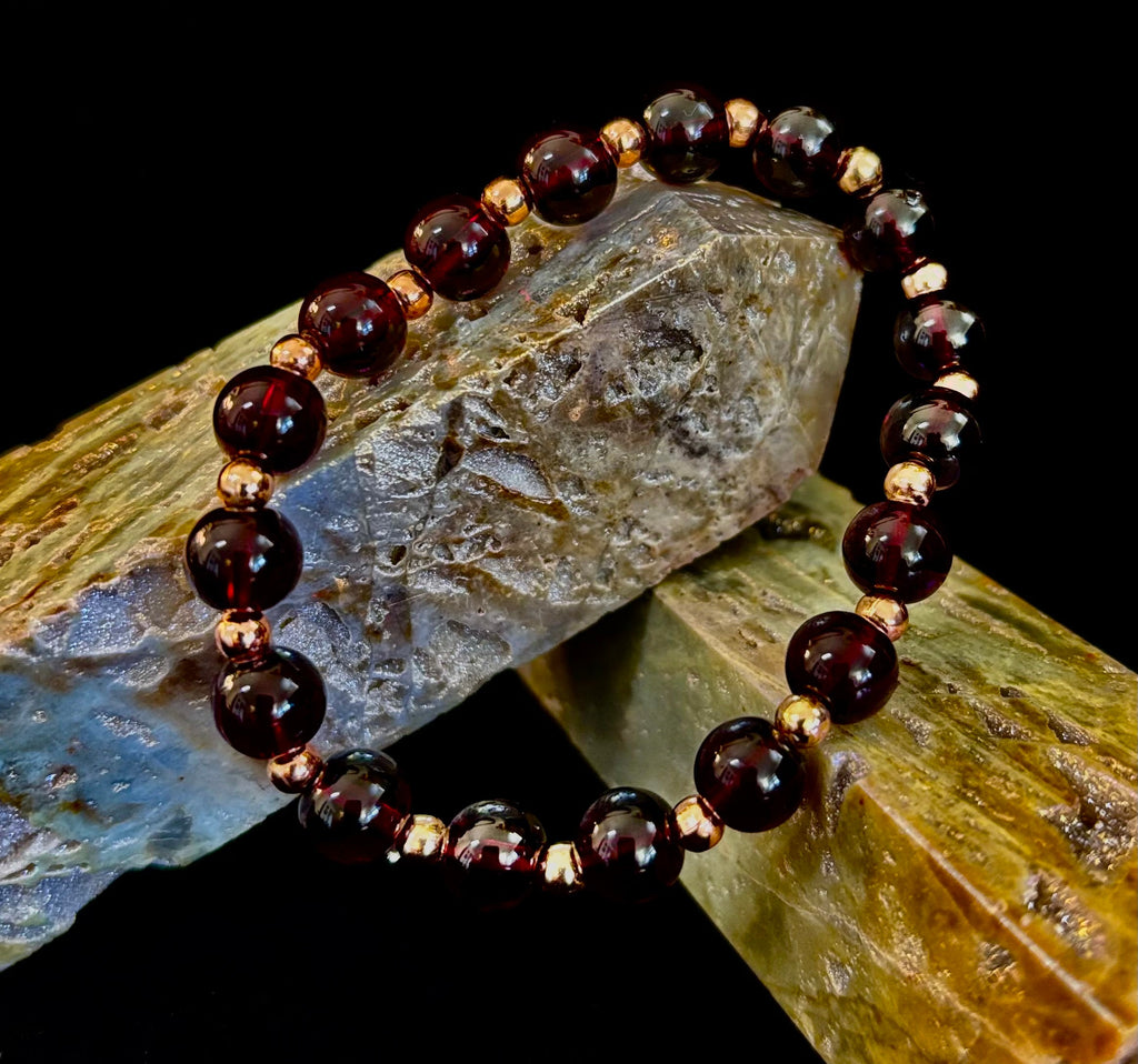 Passion & Strength Garnet Bracelet – Delicate Gemstone Bracelet with Copper Accents | | Wiccan Center