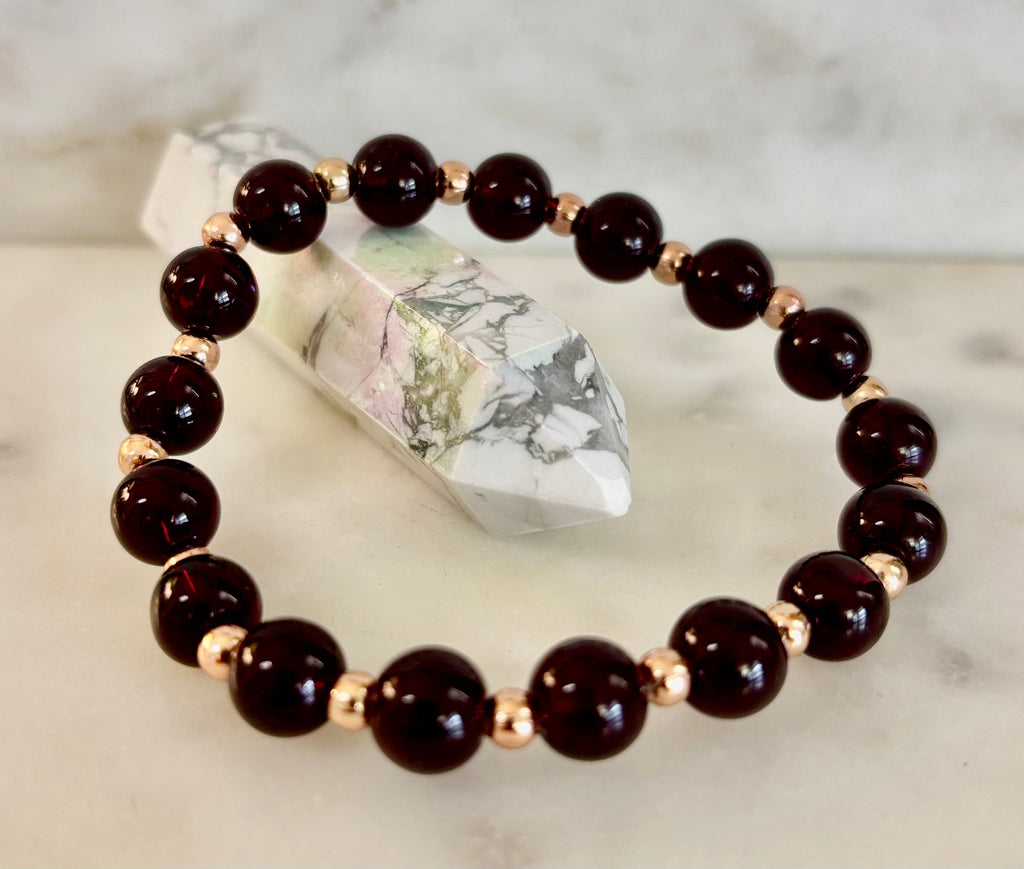 Passion & Strength Garnet Bracelet – Delicate Gemstone Bracelet with Copper Accents | | Wiccan Center