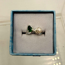 Sterling Silver Emerald & Pearl Ring - Size 7 - Elegant, Harmonious & Nurturing | Rings | Wiccan Center