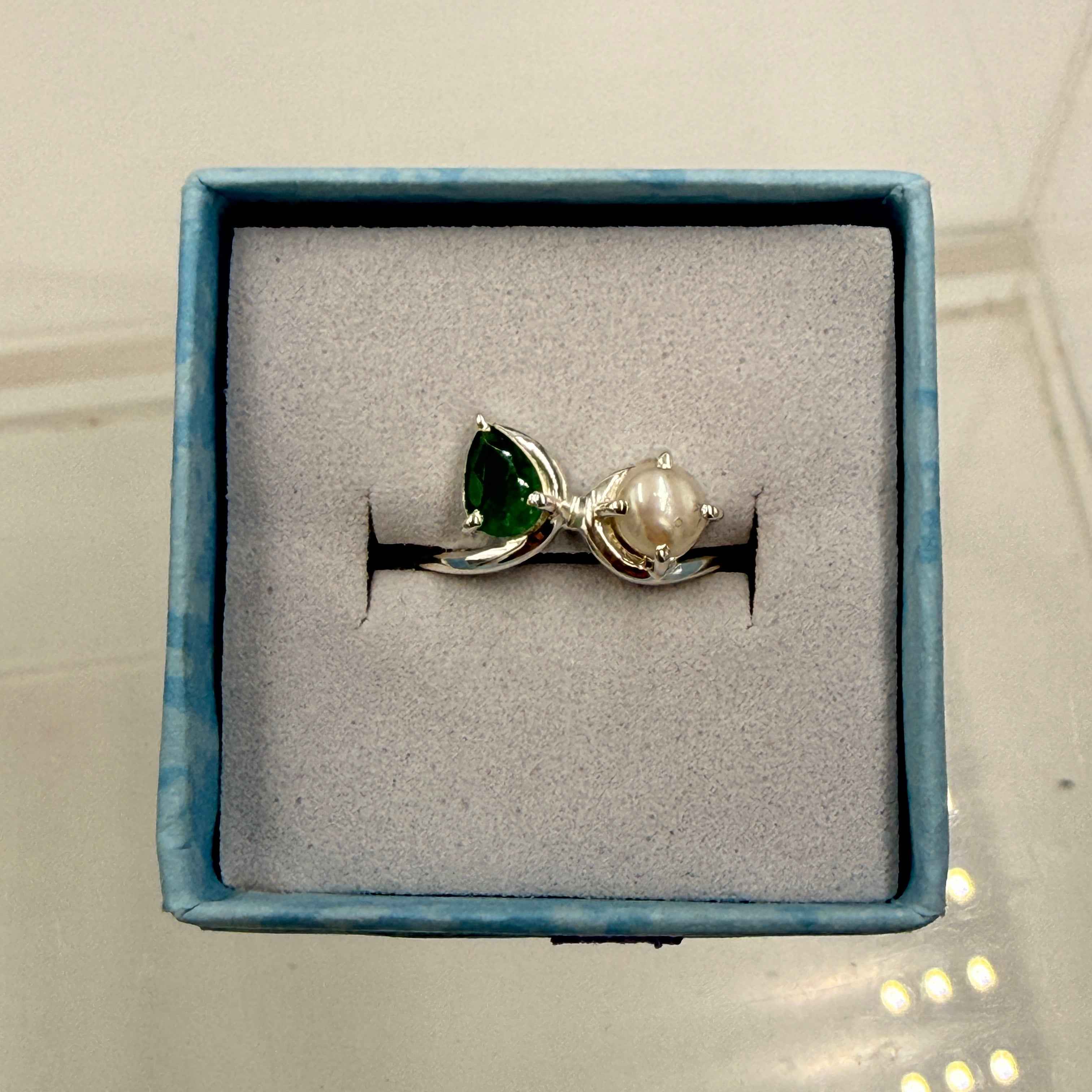 Sterling Silver Emerald & Pearl Ring - Size 7 - Elegant, Harmonious & Nurturing | Rings | Wiccan Center