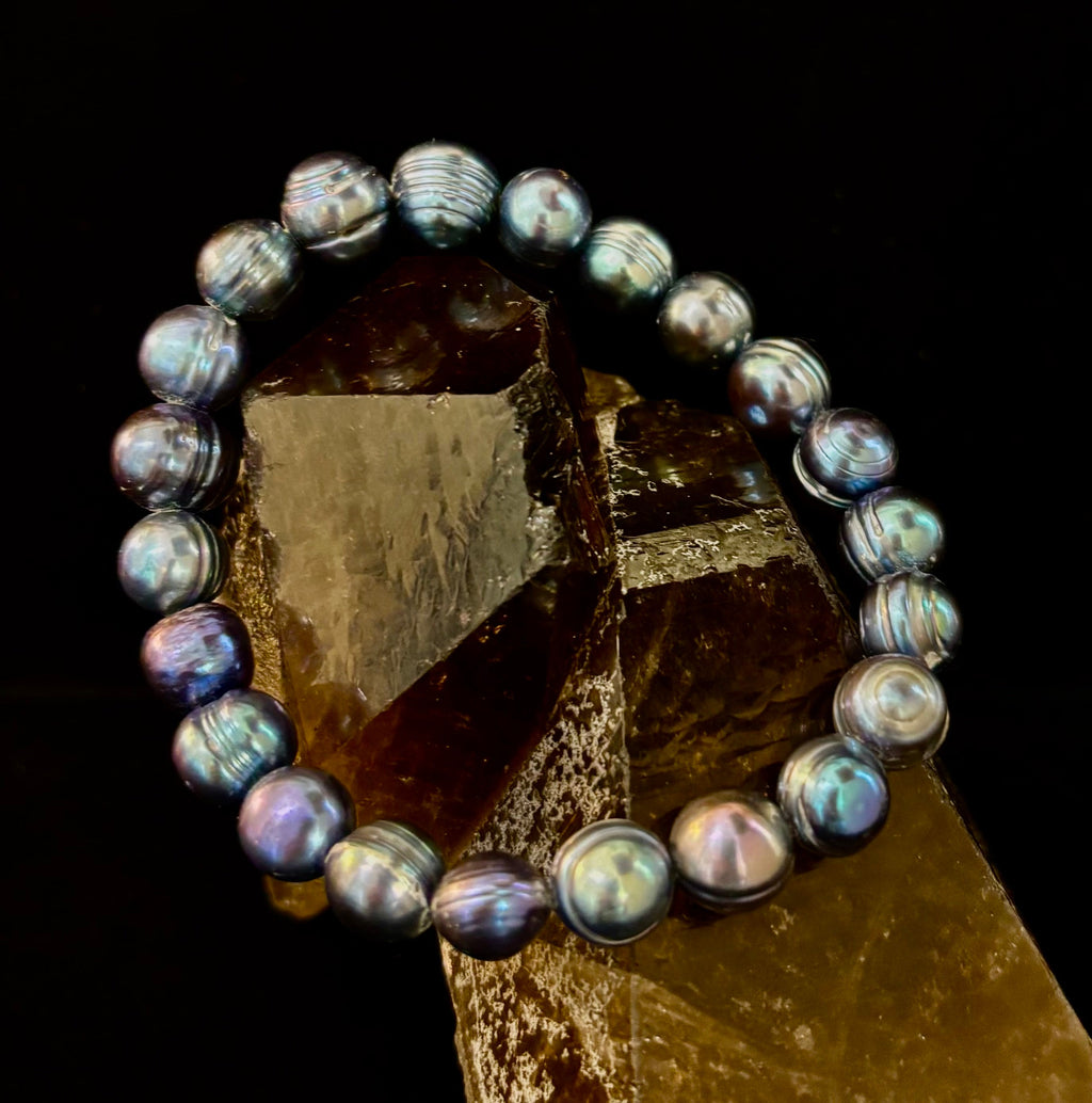 Iridescent Peacock Freshwater Pearl Bracelet – Natural Pearl Bracelet for Medium Wrists | | Wiccan Center