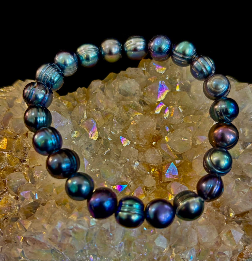 Iridescent Peacock Freshwater Pearl Bracelet – Natural Pearl Bracelet for Medium Wrists | | Wiccan Center