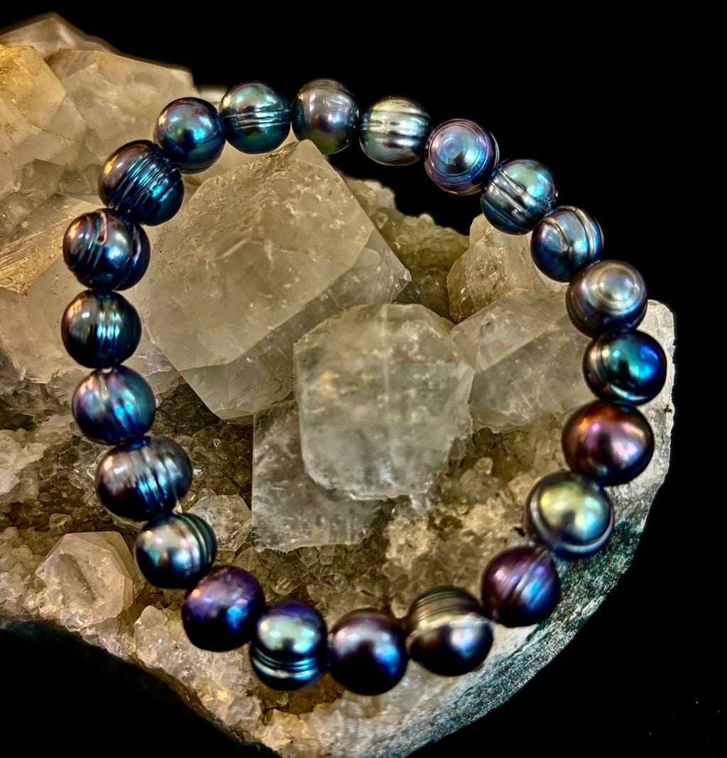 Iridescent Peacock Freshwater Pearl Bracelet – Natural Pearl Bracelet for Medium Wrists | | Wiccan Center