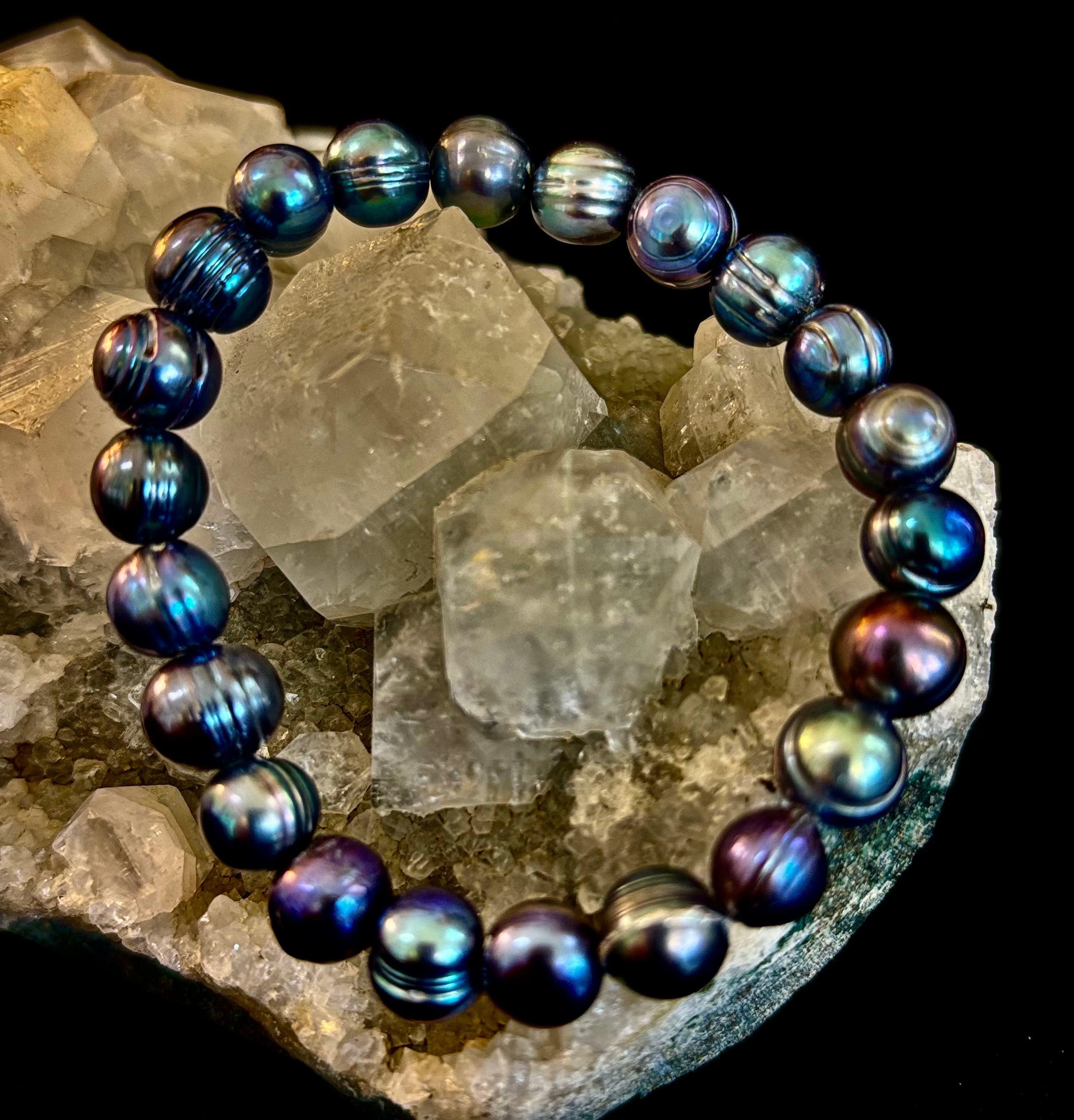 Iridescent Peacock Freshwater Pearl Bracelet – Natural Pearl Bracelet for Medium Wrists | | Wiccan Center