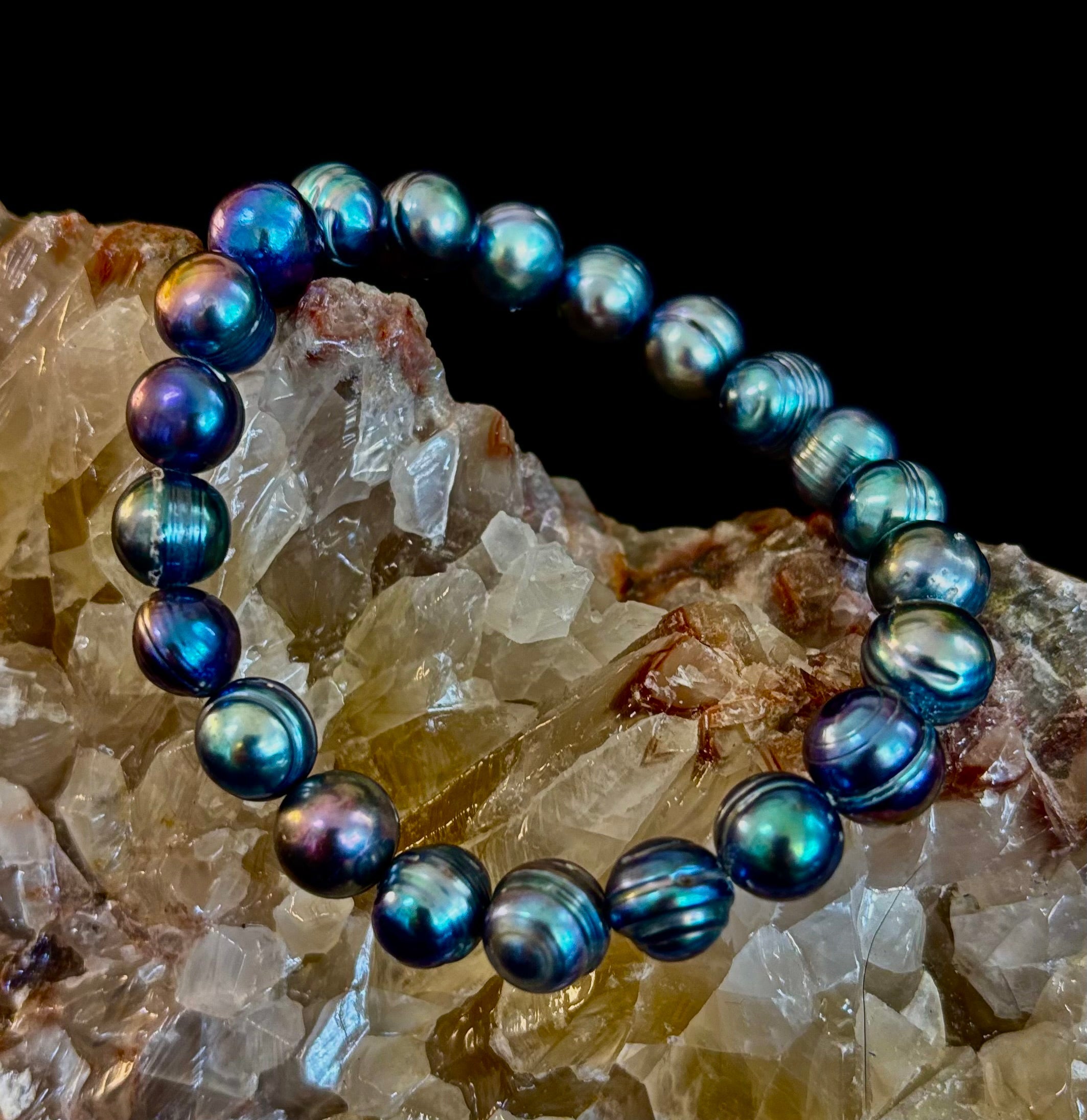 Iridescent Peacock Freshwater Pearl Bracelet – Natural Pearl Bracelet for Medium Wrists | | Wiccan Center