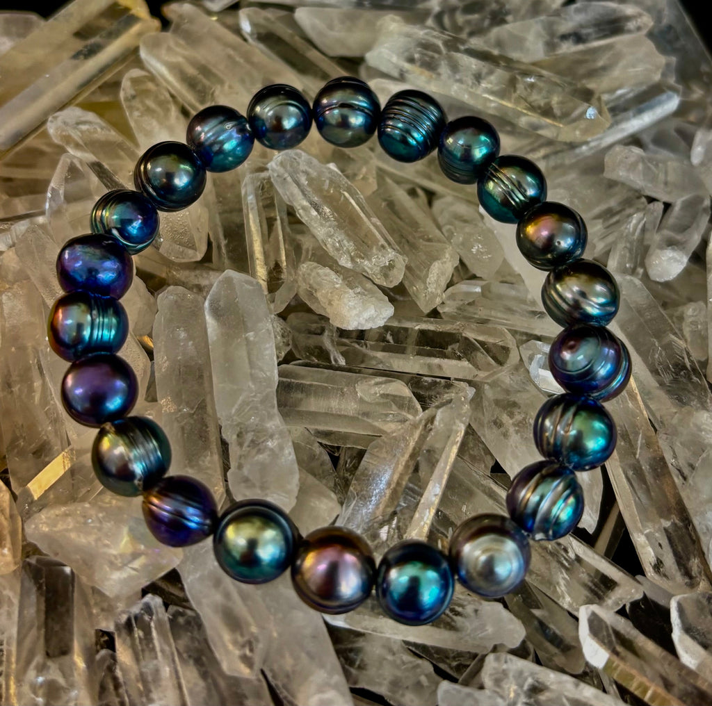 Iridescent Peacock Freshwater Pearl Bracelet – Natural Pearl Bracelet for Medium Wrists | | Wiccan Center