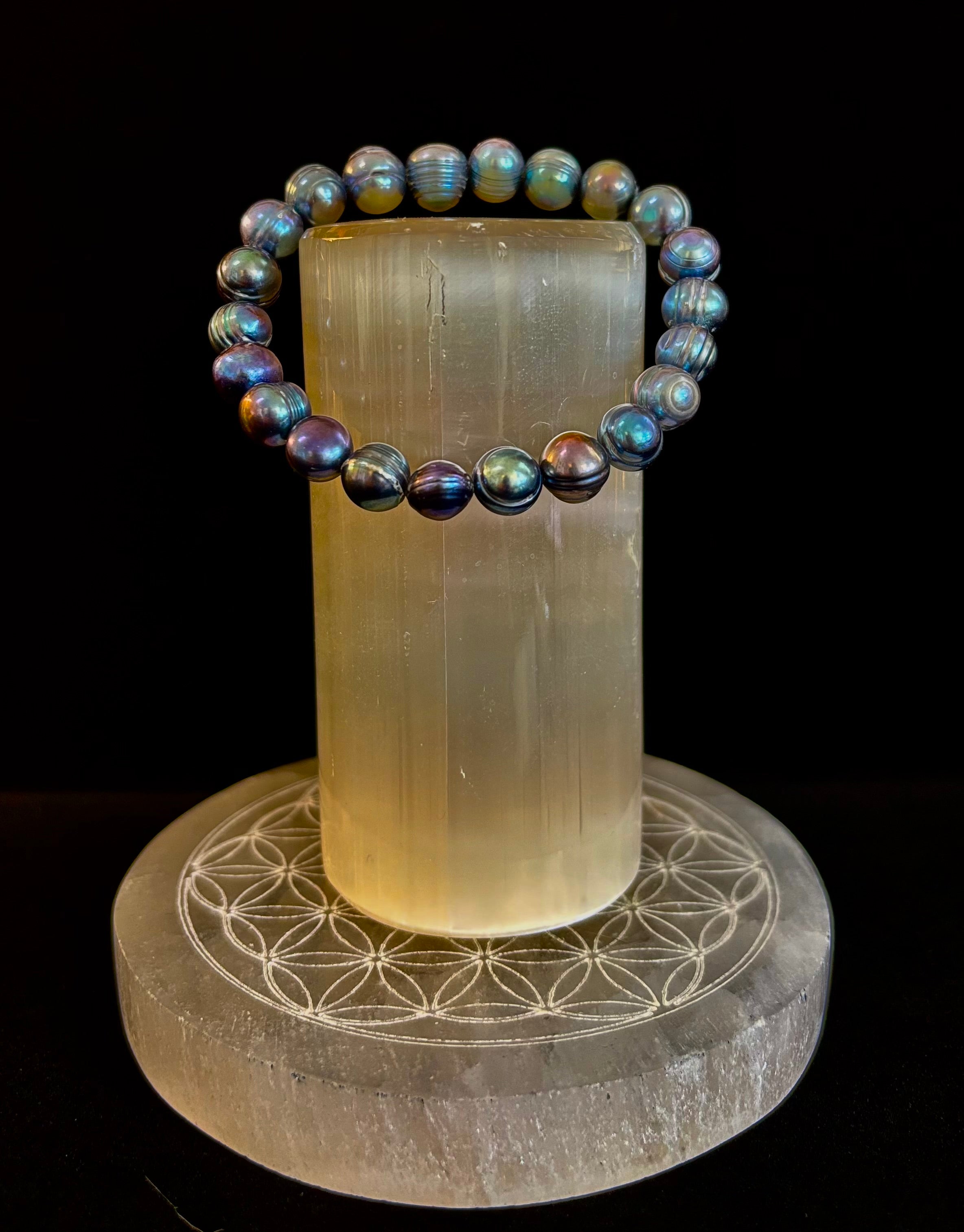 Iridescent Peacock Freshwater Pearl Bracelet – Natural Pearl Bracelet for Medium Wrists | | Wiccan Center