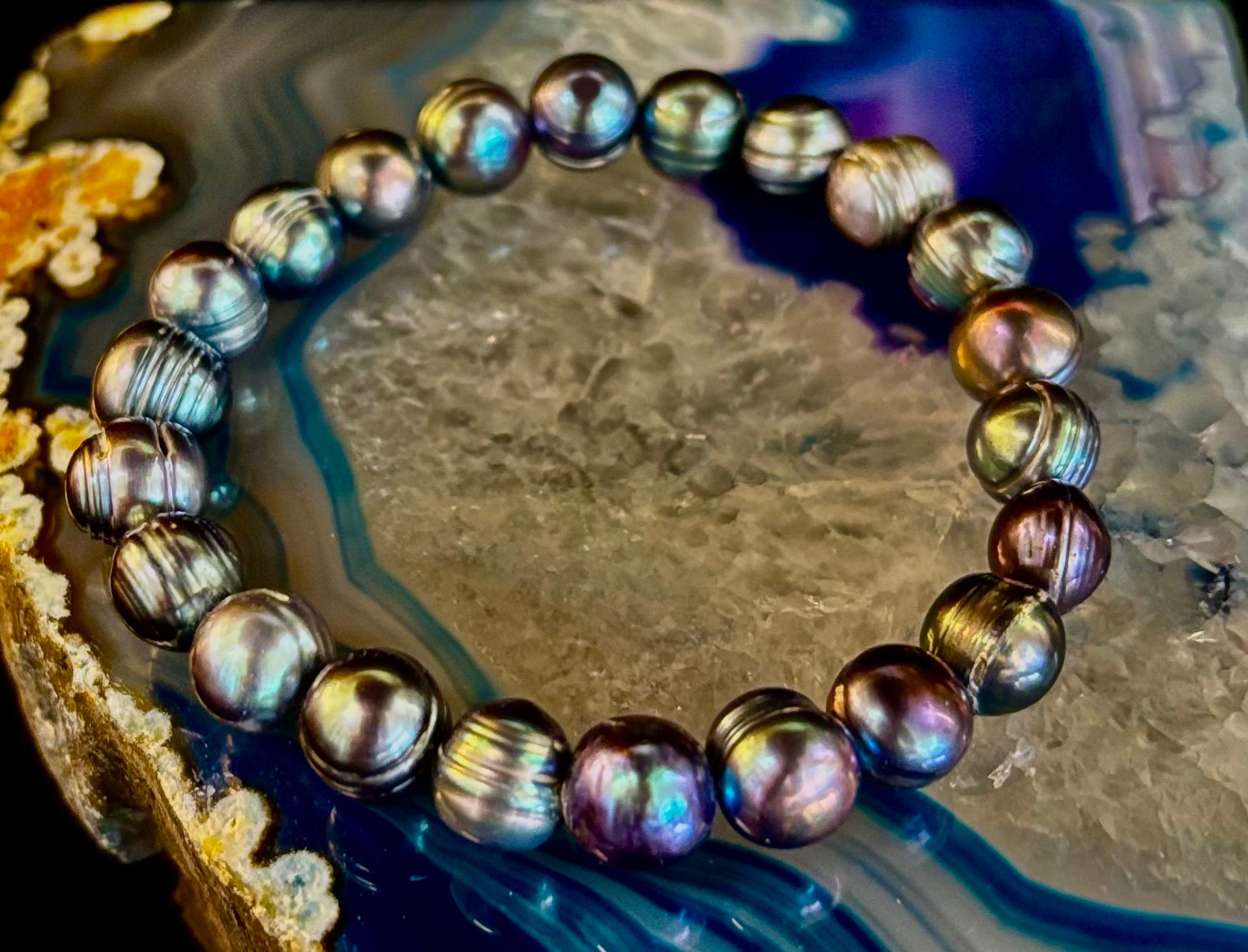 Iridescent Peacock Freshwater Pearl Bracelet – Natural Pearl Bracelet for Medium Wrists | | Wiccan Center