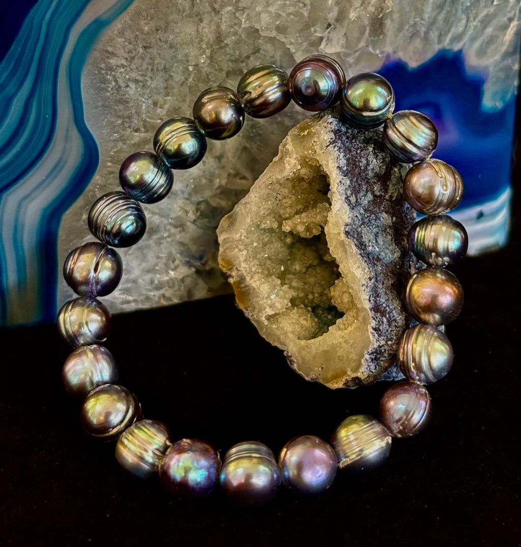 Iridescent Peacock Freshwater Pearl Bracelet – Natural Pearl Bracelet for Medium Wrists | | Wiccan Center