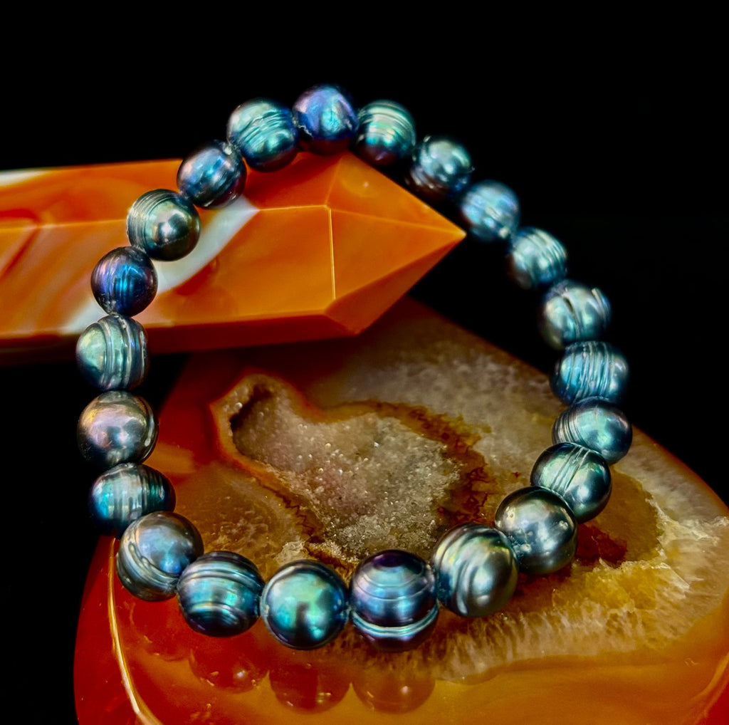 Iridescent Peacock Freshwater Pearl Bracelet – Natural Pearl Bracelet for Medium Wrists | | Wiccan Center