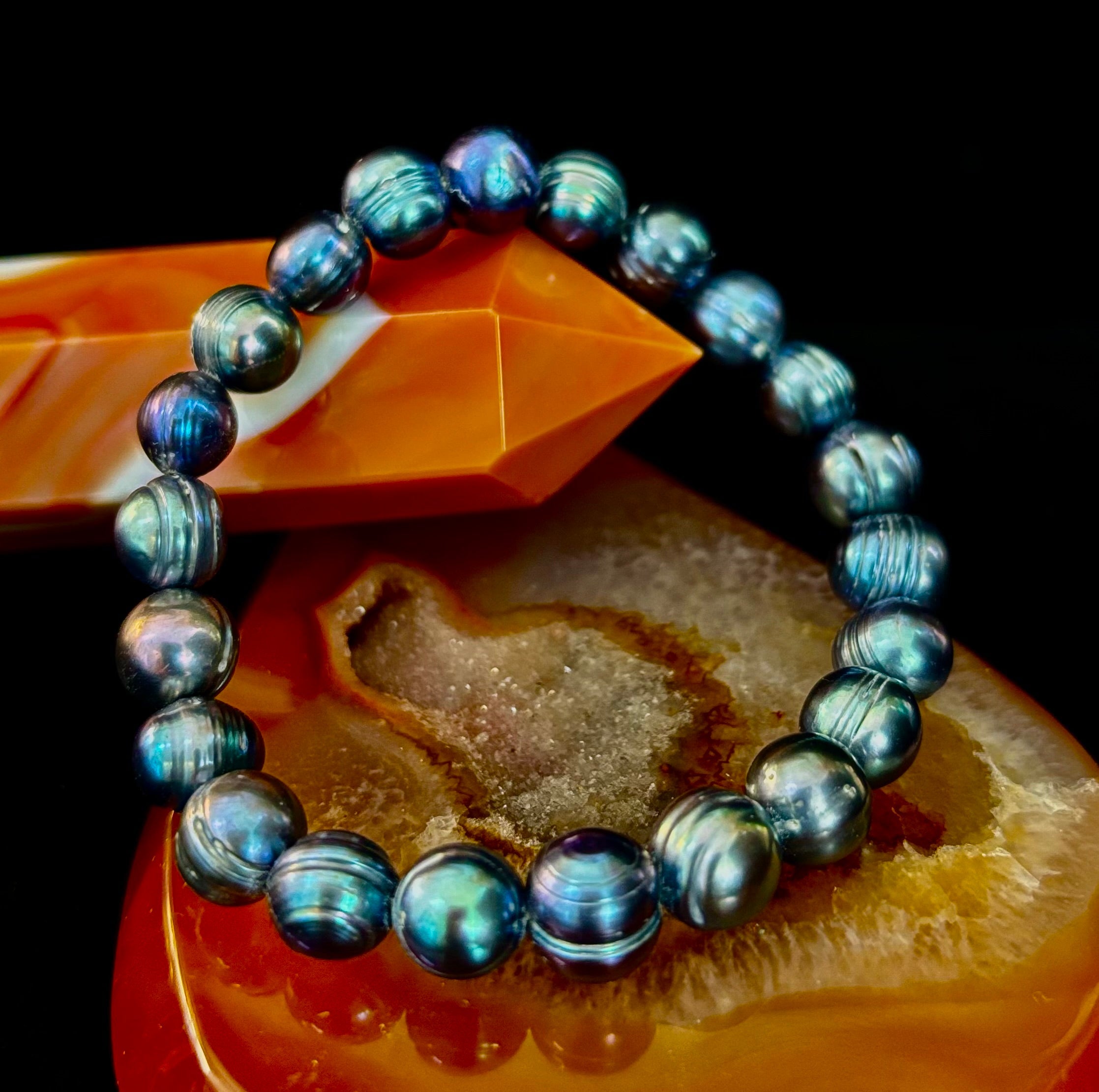 Iridescent Peacock Freshwater Pearl Bracelet – Natural Pearl Bracelet for Medium Wrists | | Wiccan Center