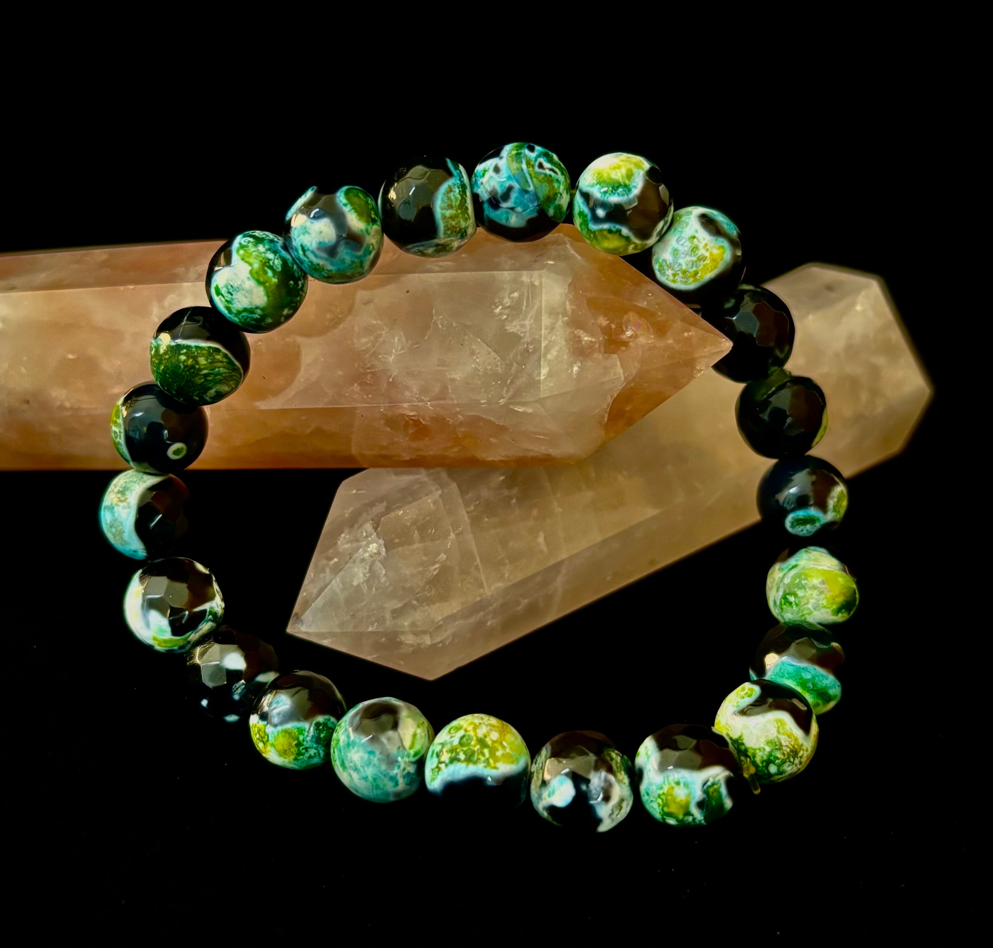 Green Ocean Jasper Energy Bracelet – 10mm Natural Ocean Jasper Bracelet for Grounding & Positive Energy